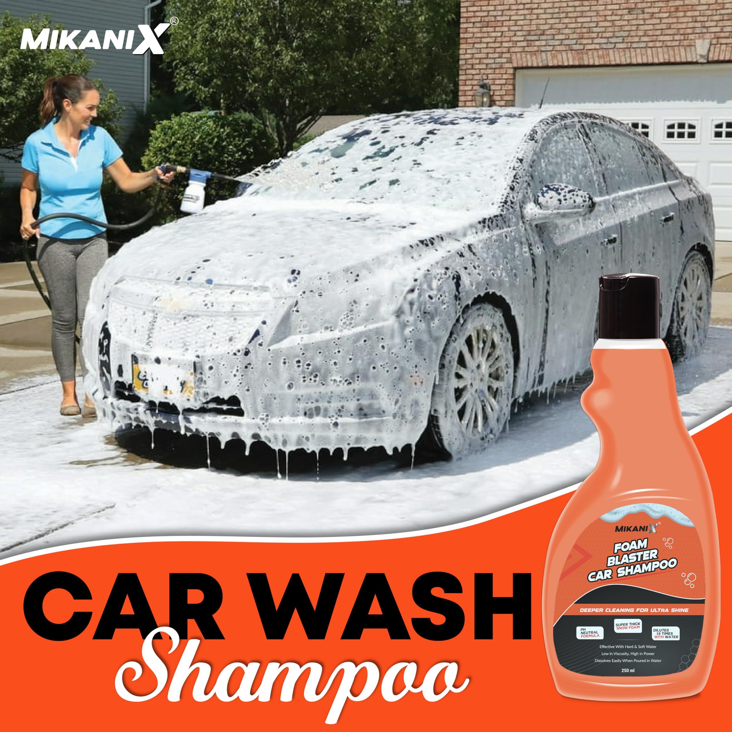 ‎OBEROI'S TRADERS Microfiber Cloth Wash Mitt Glove & Foam Blaster Car Wash Shampoo Combo | Concentrate Form With Thick Foam to Remove Dirt & Grime For Car & Bike Exterior Cleaning (Pack of 2)