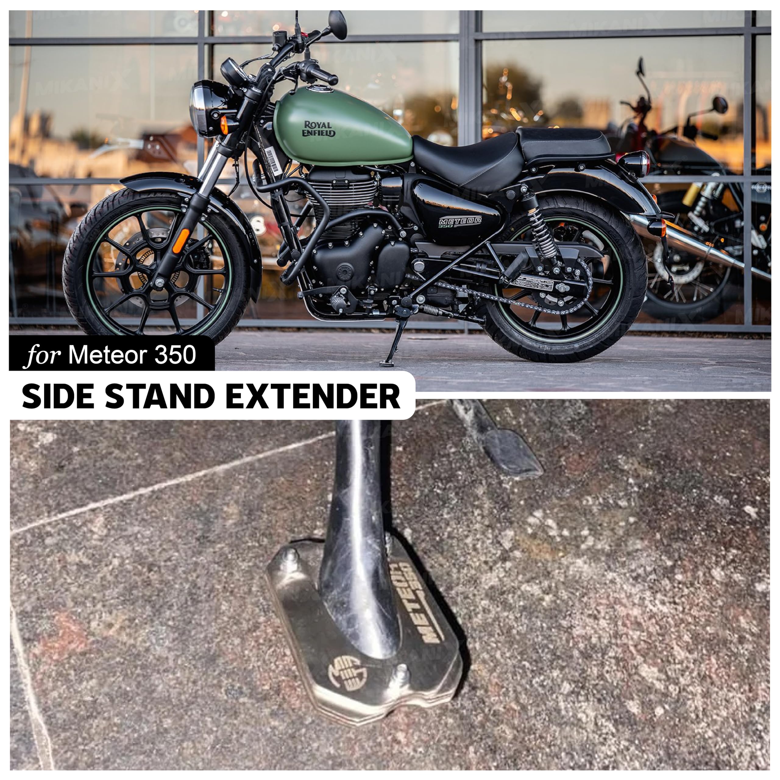 Mikanix Stainless Steel Side Stand Extender Compatible with Royal Enfield Meteor 350 (Silver)