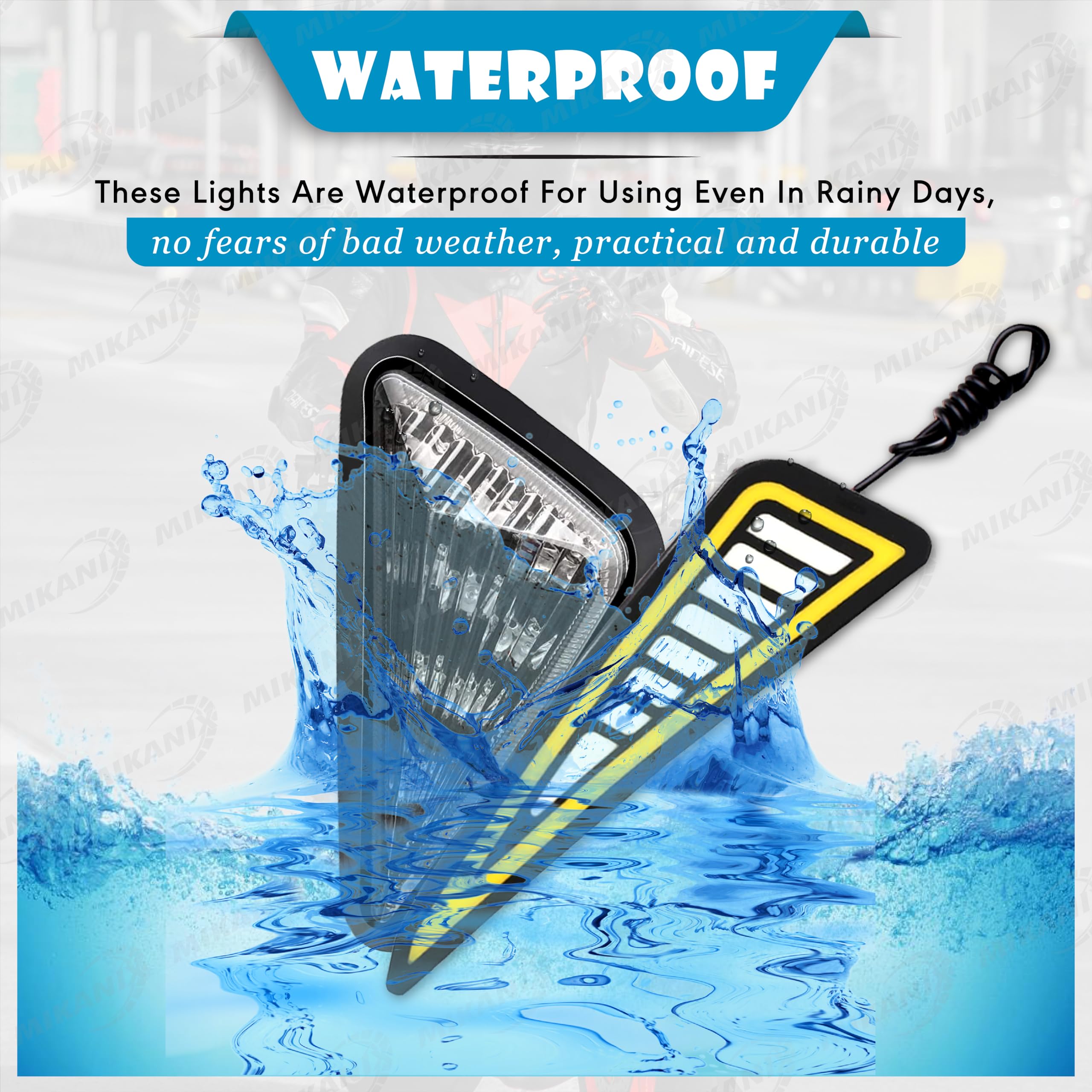 MIKANIX Combo of Universal Smoke Triangle Flush Mount LED + Waterproof Flexible Strip DRL Light With Running LED Indicator