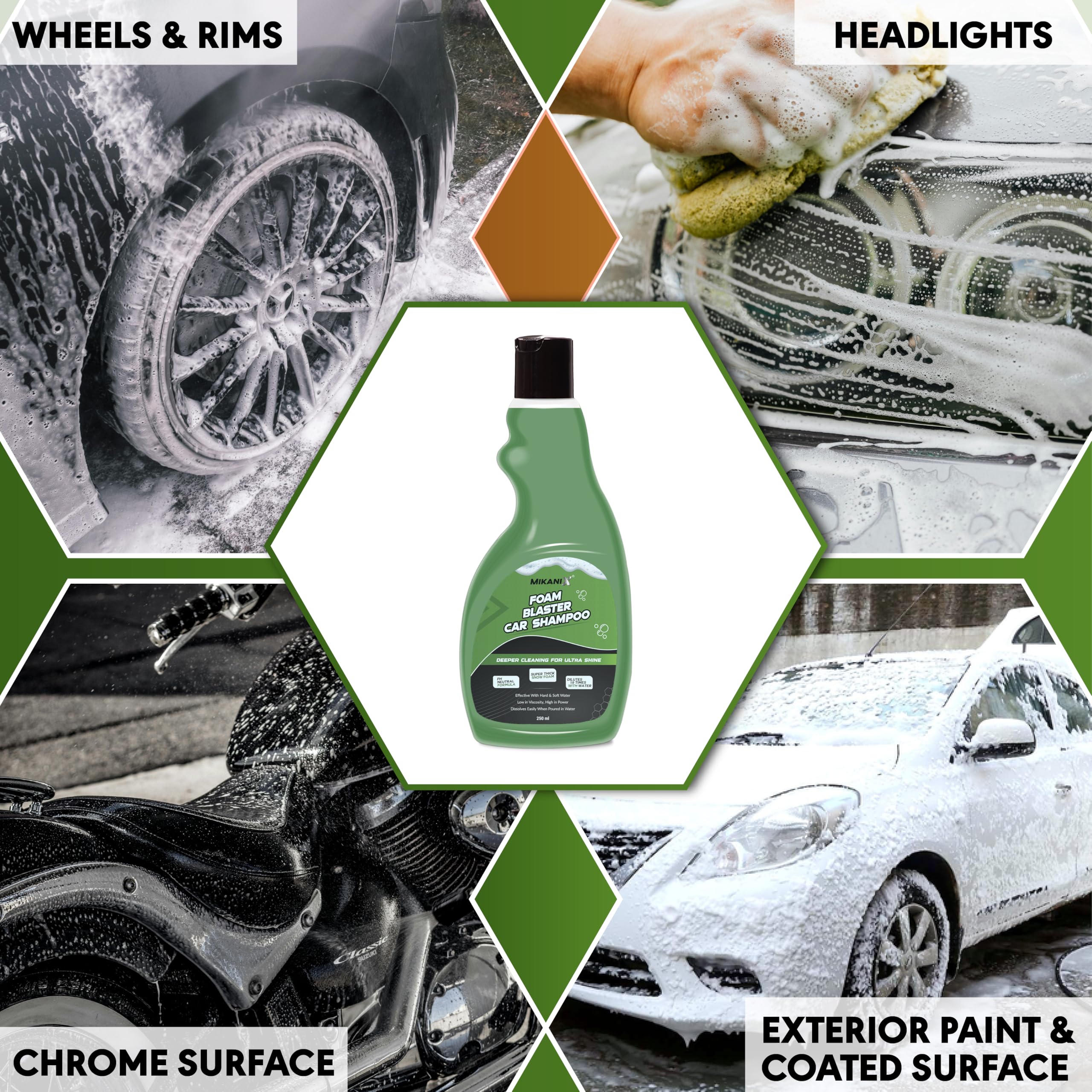 ‎OBEROI'S TRADERS Microfiber Cloth Wash Mitt Glove & Foam Blaster Car Wash Shampoo Combo | Concentrate Form With Thick Foam to Remove Dirt & Grime For Car & Bike Exterior Cleaning (Pack of 2)