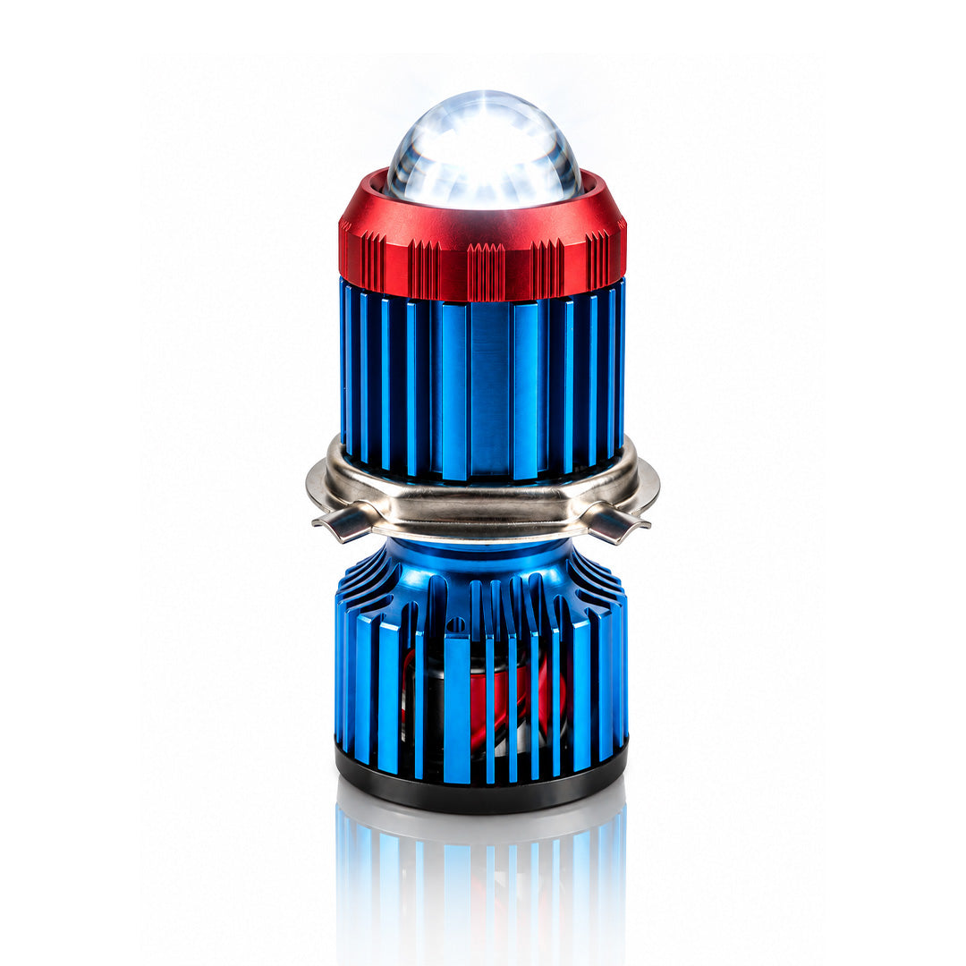 MIKANIX Super Bright H4 Fitting Cyt Led Headlight Bulb | Dual Color | High And Low Beam | Lens Projector Headlamp Bulb With Cooling Fan For All Bikes & Scooters