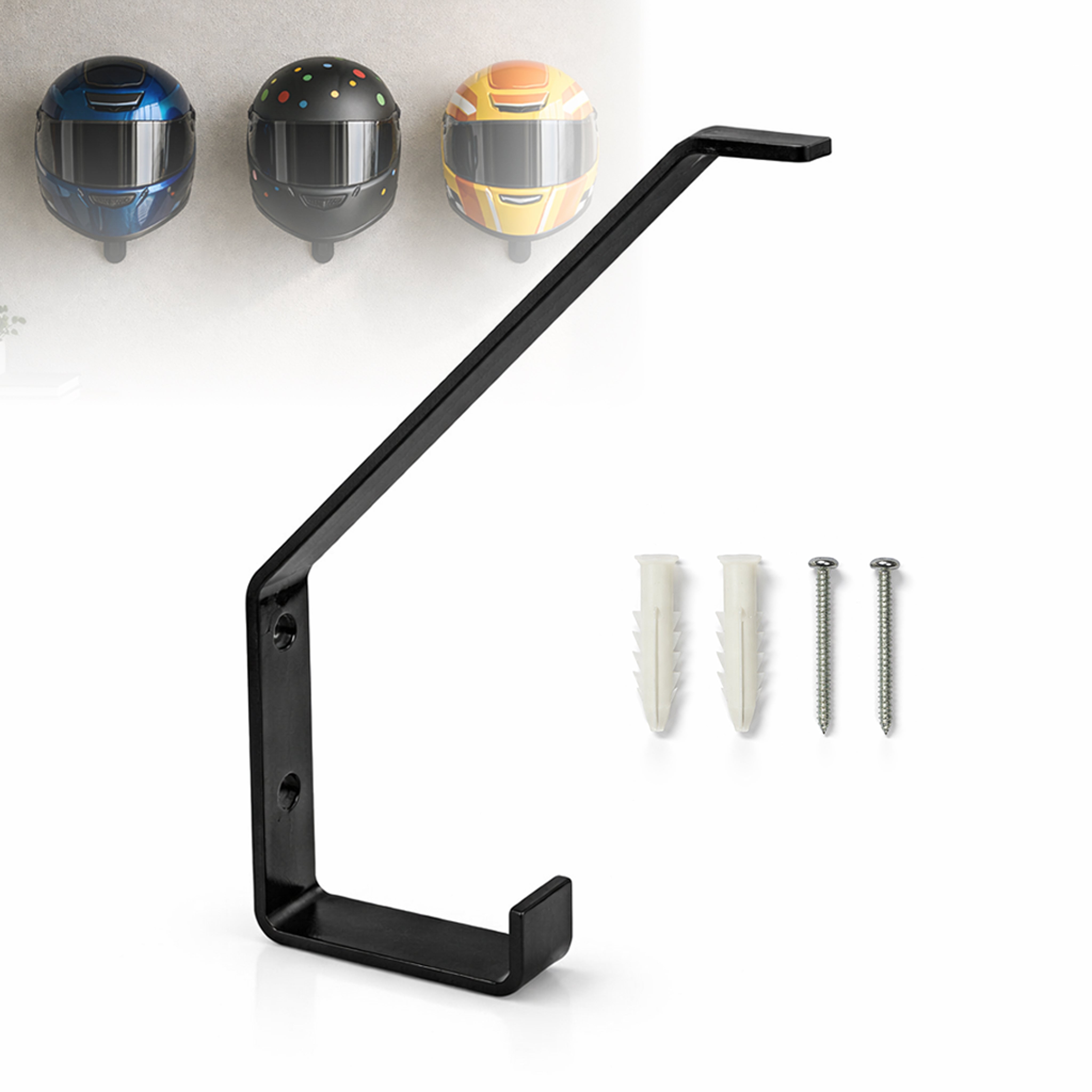 MIKANIX Metal Helmet Holder Wall Mount | Heavy Duty Rustproof Helmet Hook Stand | Black Finish Hanger for Bike & Motorcycle Helmets | Home, Office & Garage Storage