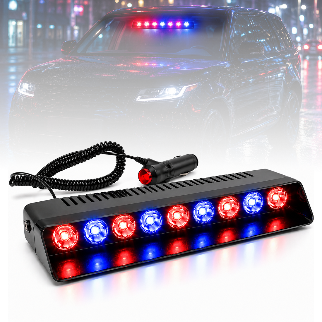 MIKANIX 9 LED Red & Blue Police PCR Strobe Flasher Light With 11 Flashing Mode | Warning & Emergency Lamp Light for All Cars