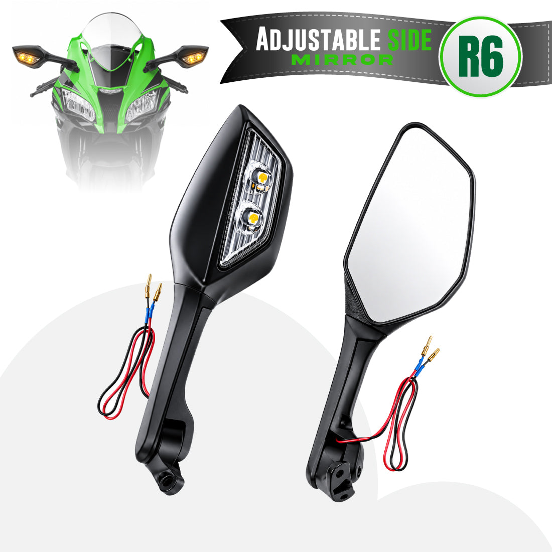 MIKANIX Universal Adjustable Rear View Side Mirror with Turn Signal Led Indicator for All Fairing Bikes
