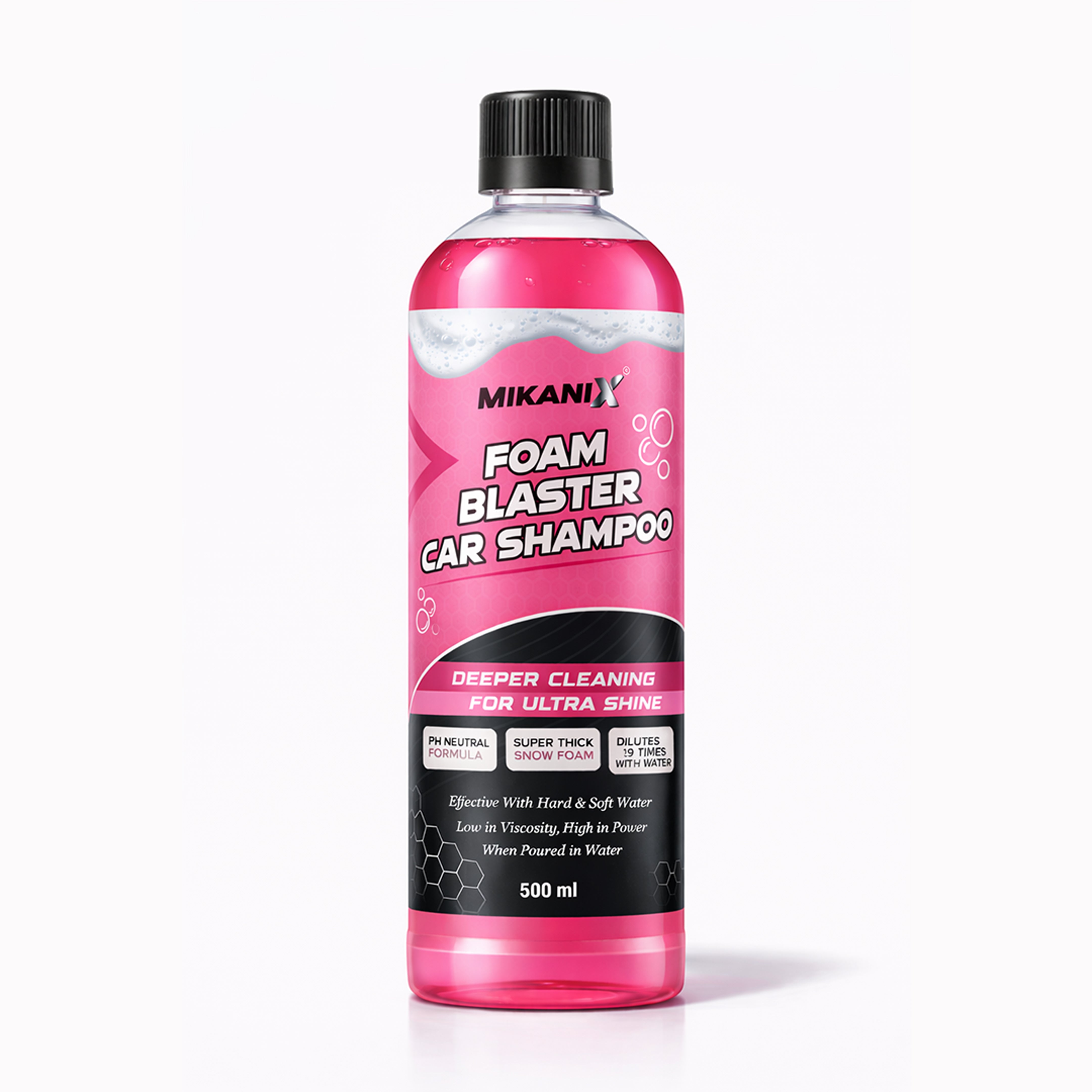 MIKANIX Foam Blaster Car Wash Shampoo | Concentrate Formula With Thick Foam to Remove Dirt & Grime for Car & Bike Exterior Cleaning | pH Neutral | 500 ML | Pack of 1