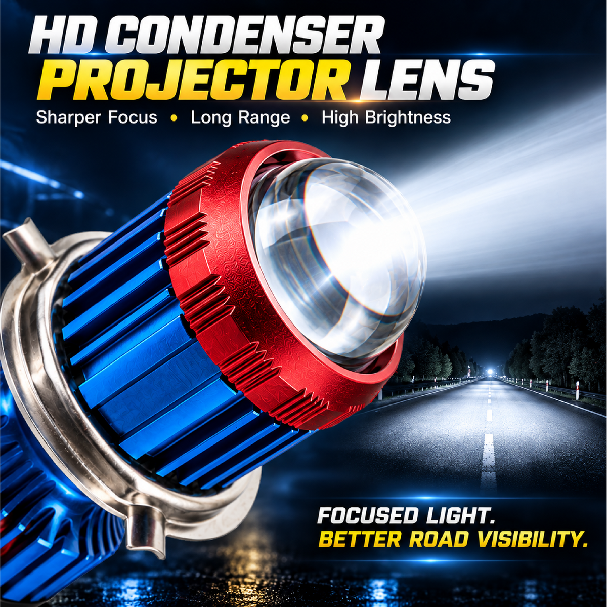MIKANIX Super Bright H4 Fitting CYT Led Headlight Lens Projector Bulb | White and Yellow | High and Low Beam | With Cooling Fan For All Bikes, ATV and Scooters