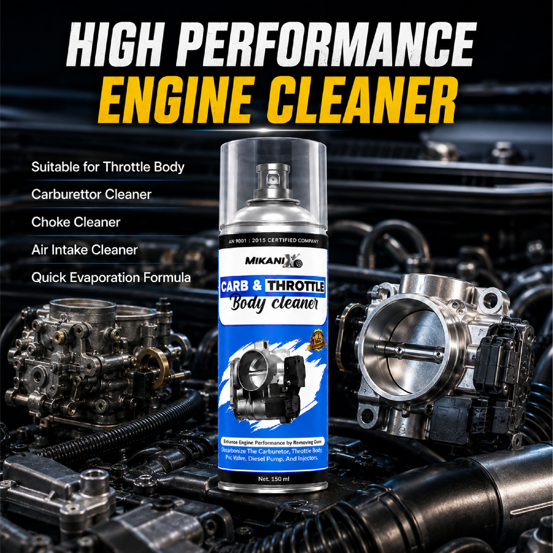Mikanix Throttle Body Cleaner Spray/Car & Bike Engine Cleaner For Choke Carburettor To Clean Carbon Deposits