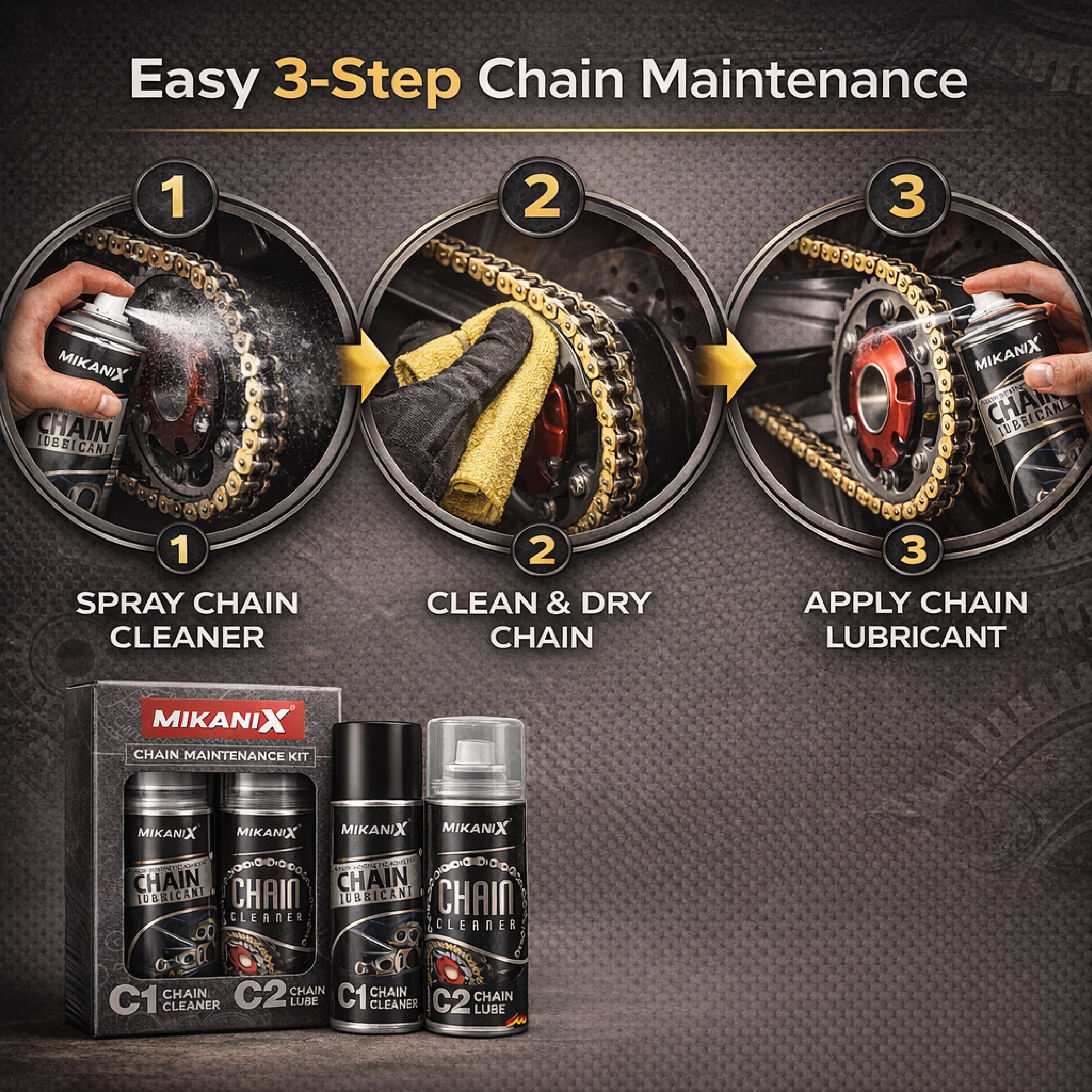 Mikanix Premium Bike Chain Lubricant and Chain Cleaner Spray For Motorcycle and Bicycle Cleaning Kit