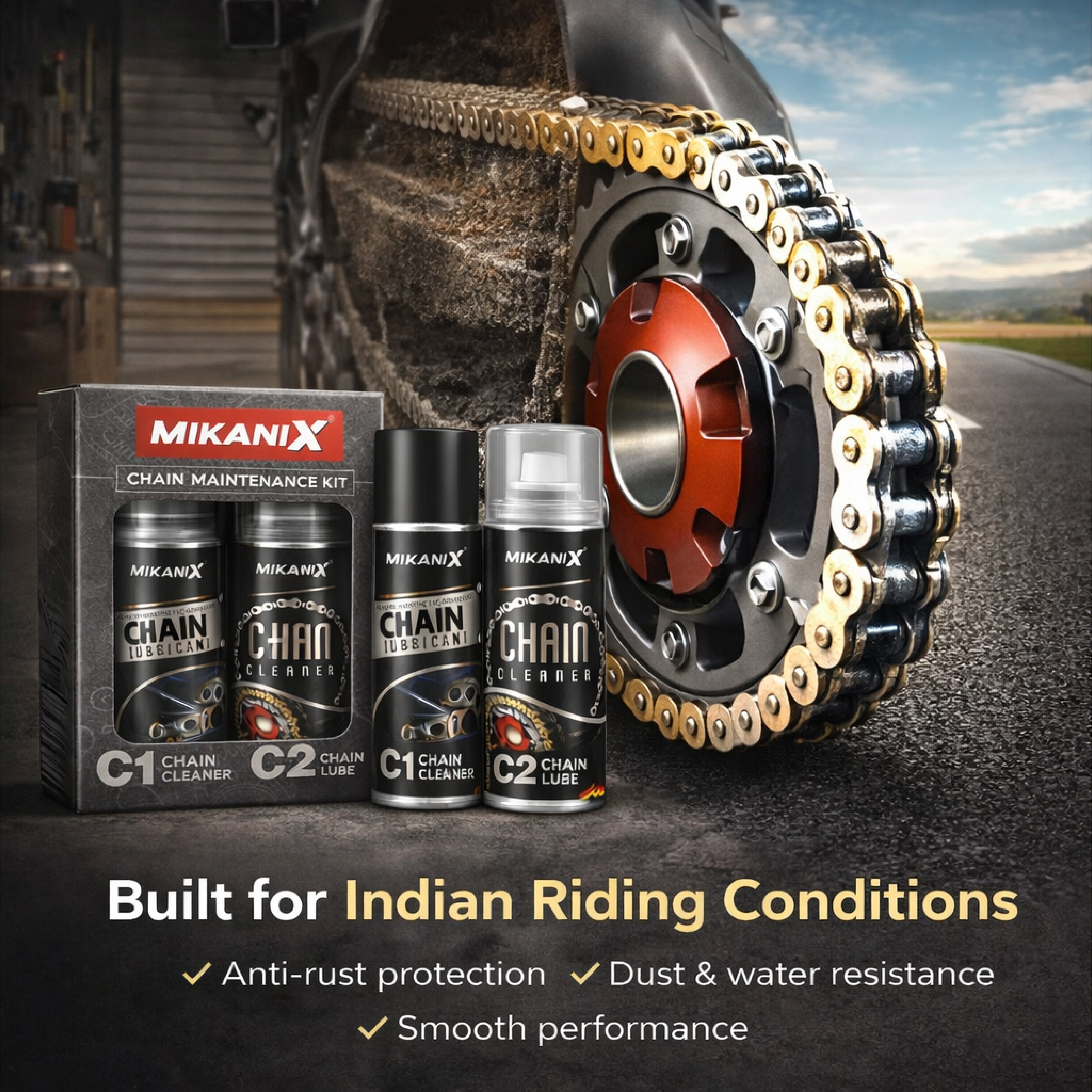 Mikanix Premium Bike Chain Lubricant and Chain Cleaner Spray For Motorcycle and Bicycle Cleaning Kit