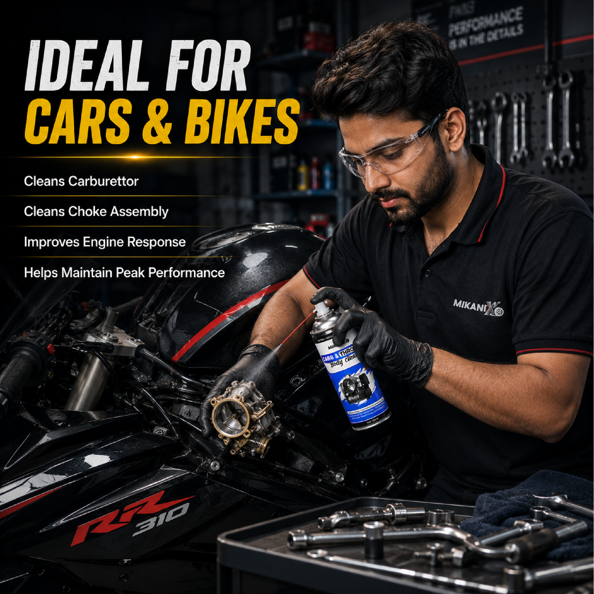 Mikanix Throttle Body Cleaner Spray/Car & Bike Engine Cleaner For Choke Carburettor To Clean Carbon Deposits