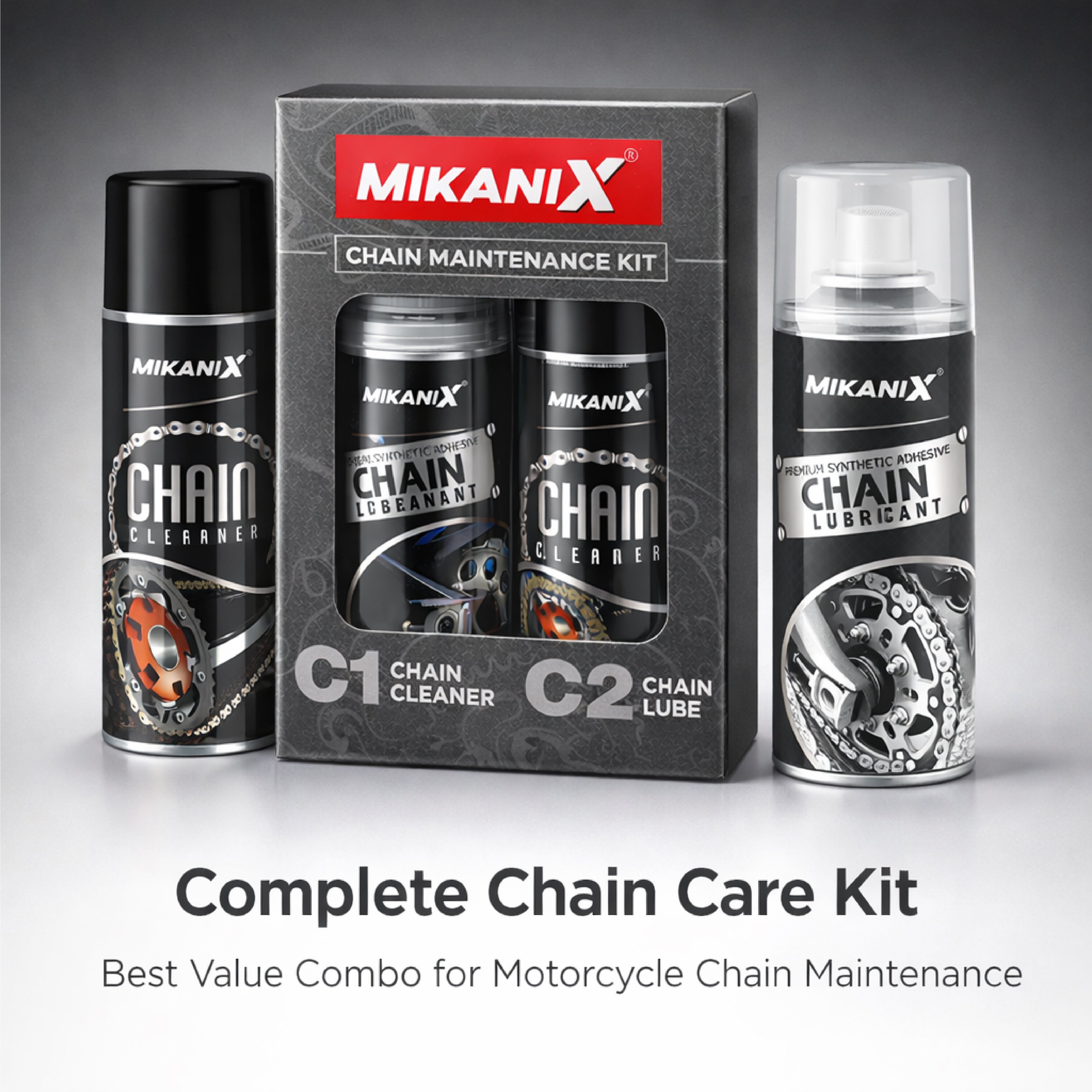 Mikanix Premium Bike Chain Lubricant and Chain Cleaner Spray For Motorcycle and Bicycle Cleaning Kit