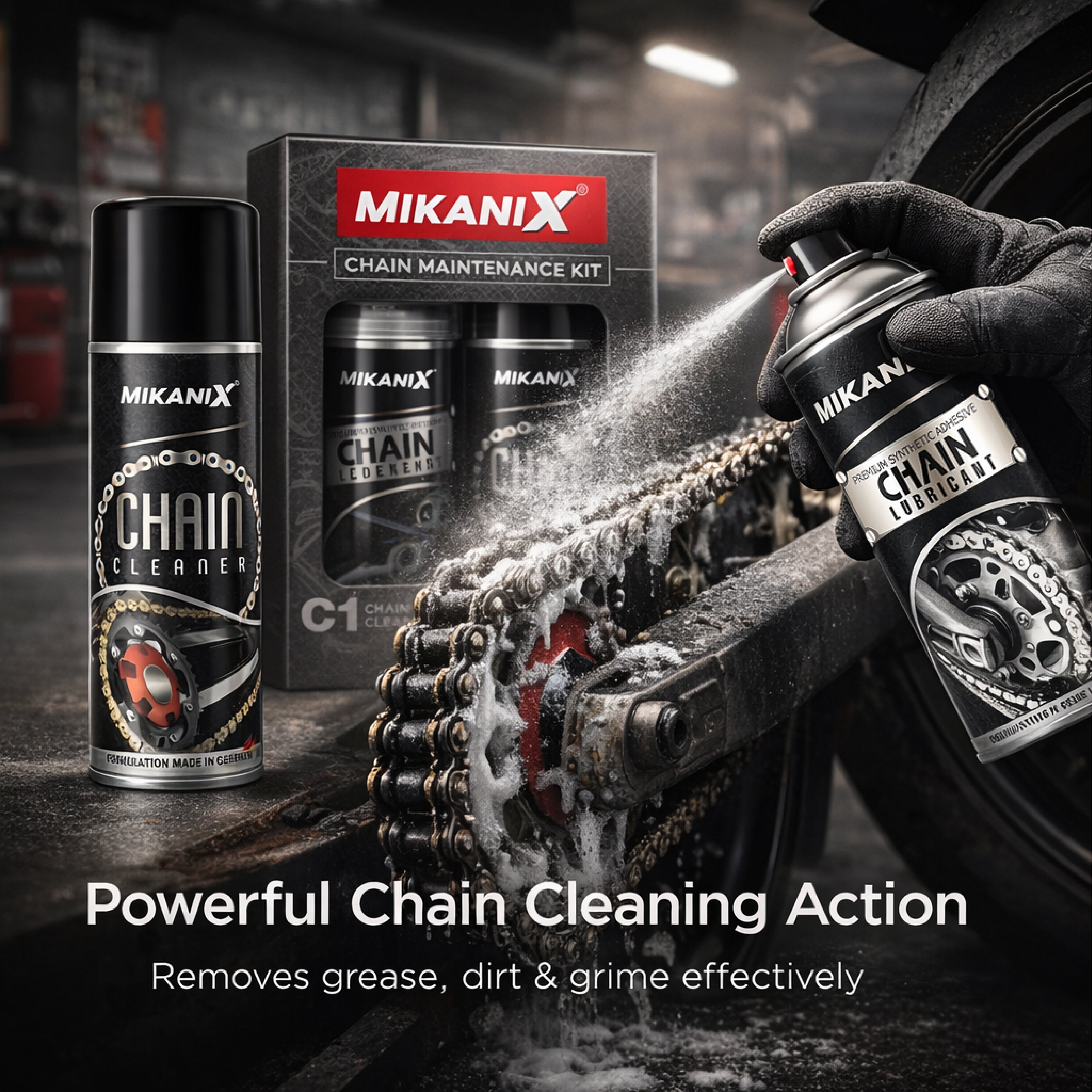 Mikanix Premium Bike Chain Lubricant and Chain Cleaner Spray For Motorcycle and Bicycle Cleaning Kit