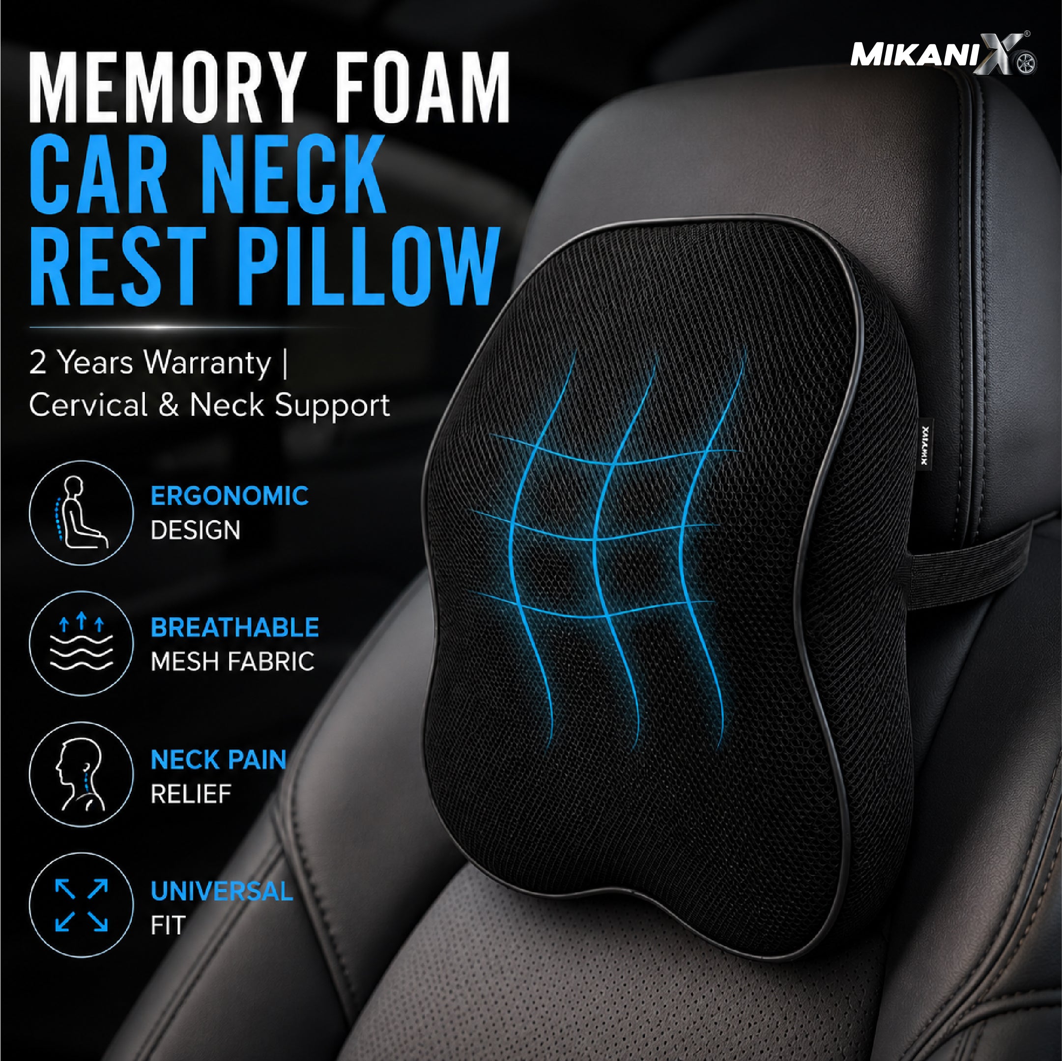 Mikanix Car Neck Rest Pillow | Seat Cushion | 2 Years Warranty | Ultra Soft Memory Foam for Neck and Cervical Support to Relief Neck Pain & Reduced Tension (Velvet Beige (Pack of 1))