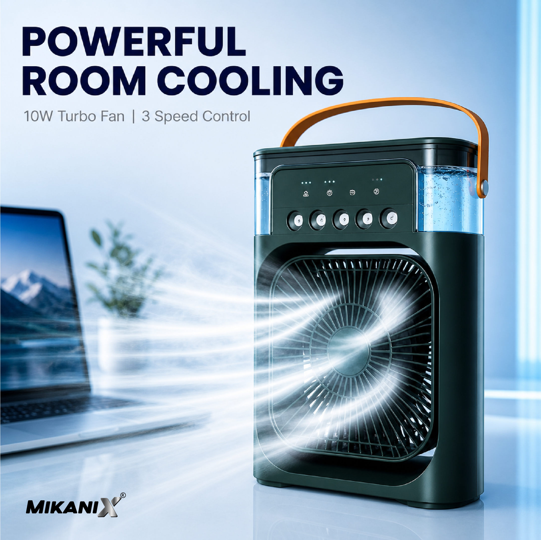 Mikanix Mini Cooler Fan for Room, Kitchen, Home & Office Desk | USB Cable, 3 Wind Speed Mode With Cooling Misting Fan