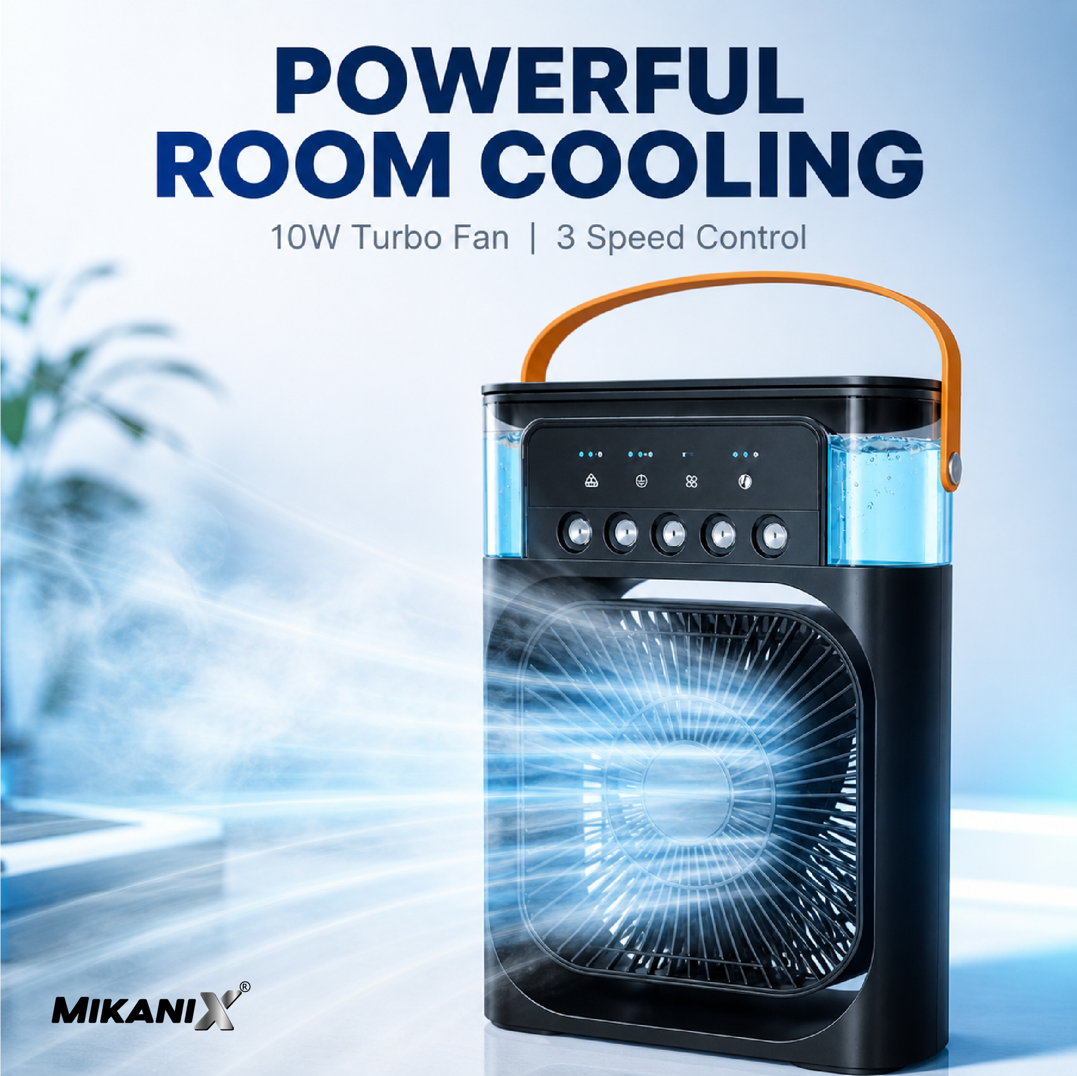 Mikanix Mini Cooler Fan for Room, Kitchen, Home & Office Desk | USB Cable, 3 Wind Speed Mode With Cooling Misting Fan
