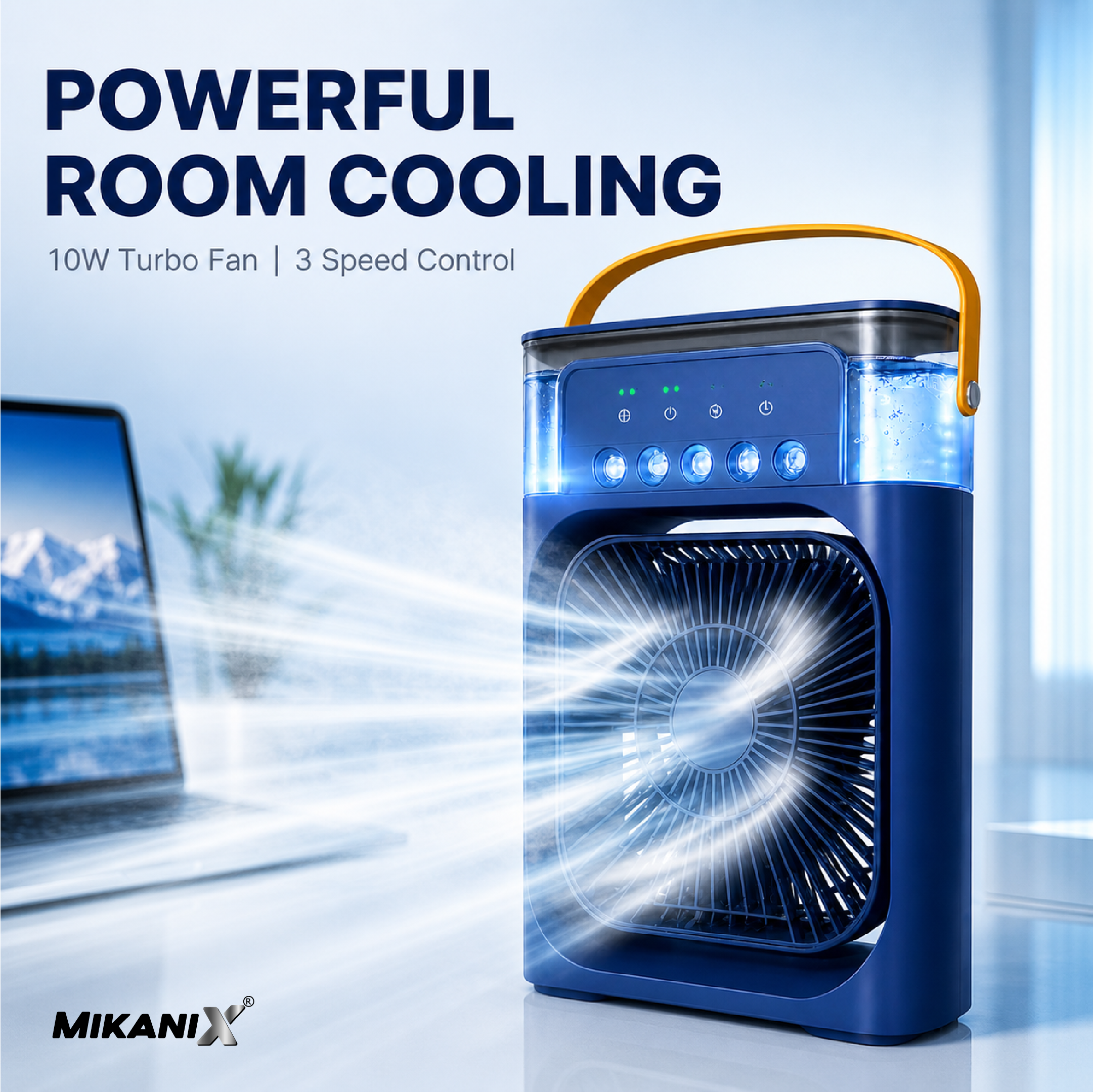 Mikanix Mini Cooler Fan for Room, Kitchen, Home & Office Desk | USB Cable, 3 Wind Speed Mode With Cooling Misting Fan