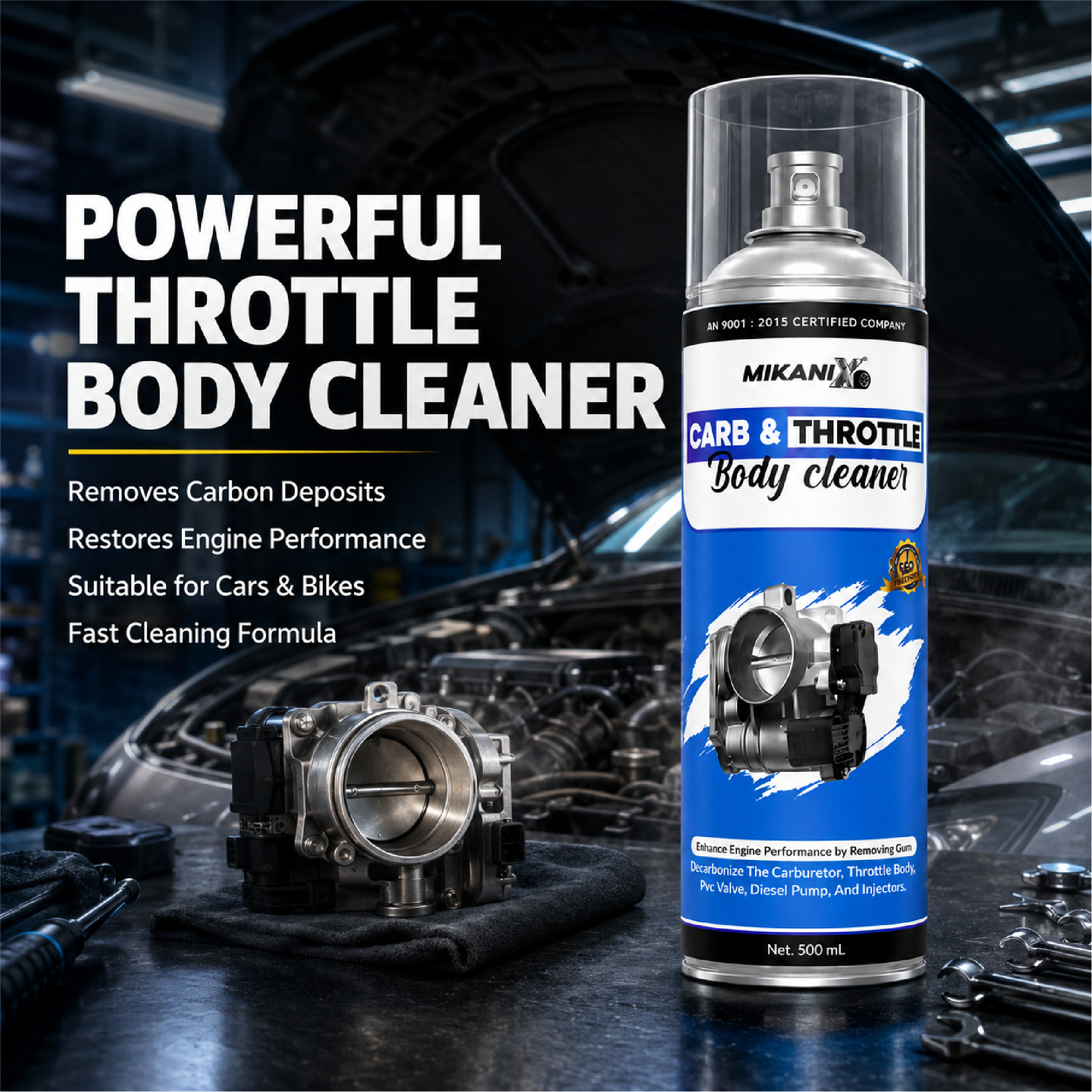 Mikanix Throttle Body Cleaner Spray/Car & Bike Engine Cleaner For Choke Carburettor To Clean Carbon Deposits