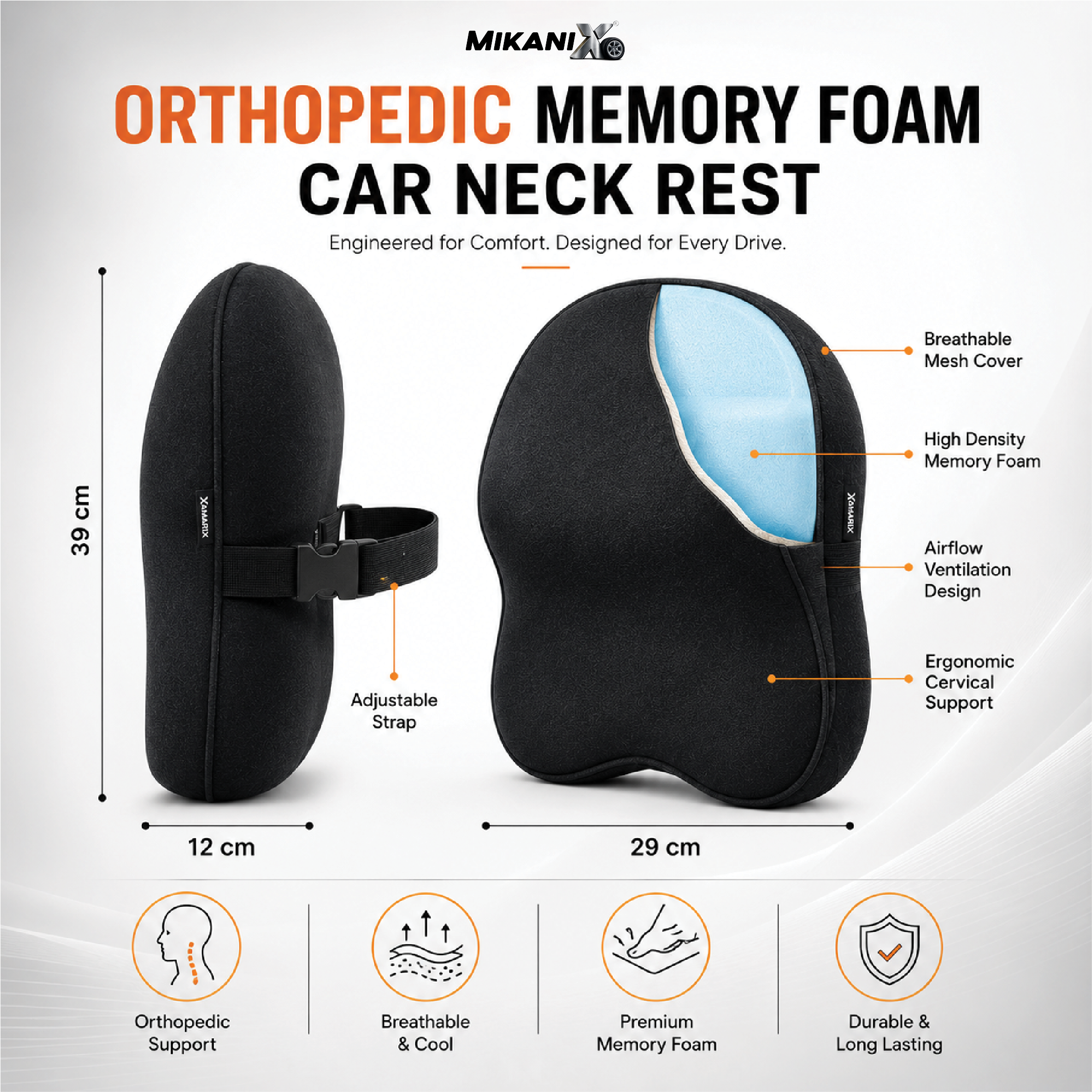 Mikanix Car Neck Rest Pillow | Seat Cushion | 2 Years Warranty | Ultra Soft Memory Foam for Neck and Cervical Support to Relief Neck Pain & Reduced Tension (Velvet Beige (Pack of 1))