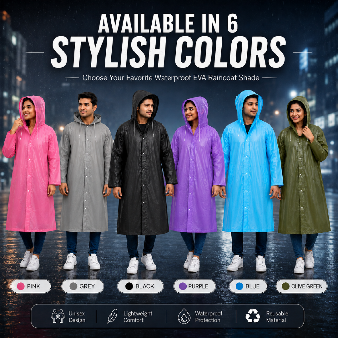 MIKANIX Waterproof Hooded Raincoat for Men & Women | Full Length Reusable PVC Rain Wear | Lightweight Windproof Rain Jacket with Front Button Closure (Pack of 1)