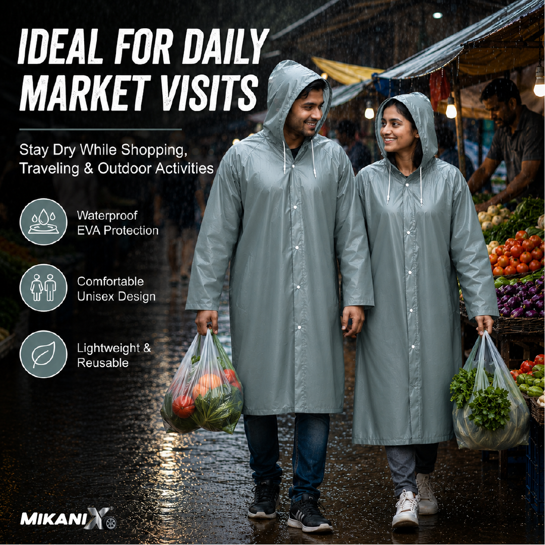 MIKANIX Waterproof Hooded Raincoat for Men & Women | Full Length Reusable PVC Rain Wear | Lightweight Windproof Rain Jacket with Front Button Closure (Pack of 1)