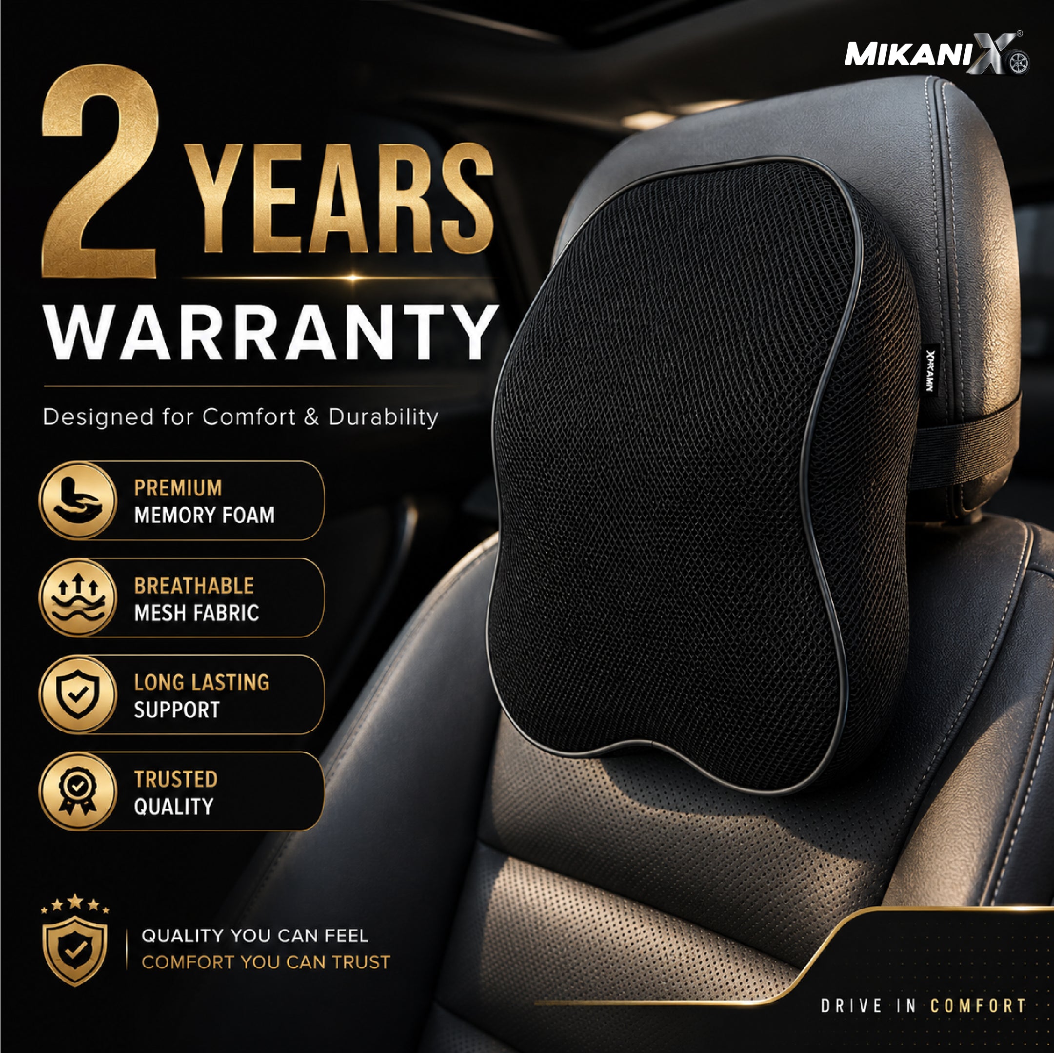 Mikanix Car Neck Rest Pillow | Seat Cushion | 2 Years Warranty | Ultra Soft Memory Foam for Neck and Cervical Support to Relief Neck Pain & Reduced Tension (Velvet Beige (Pack of 1))