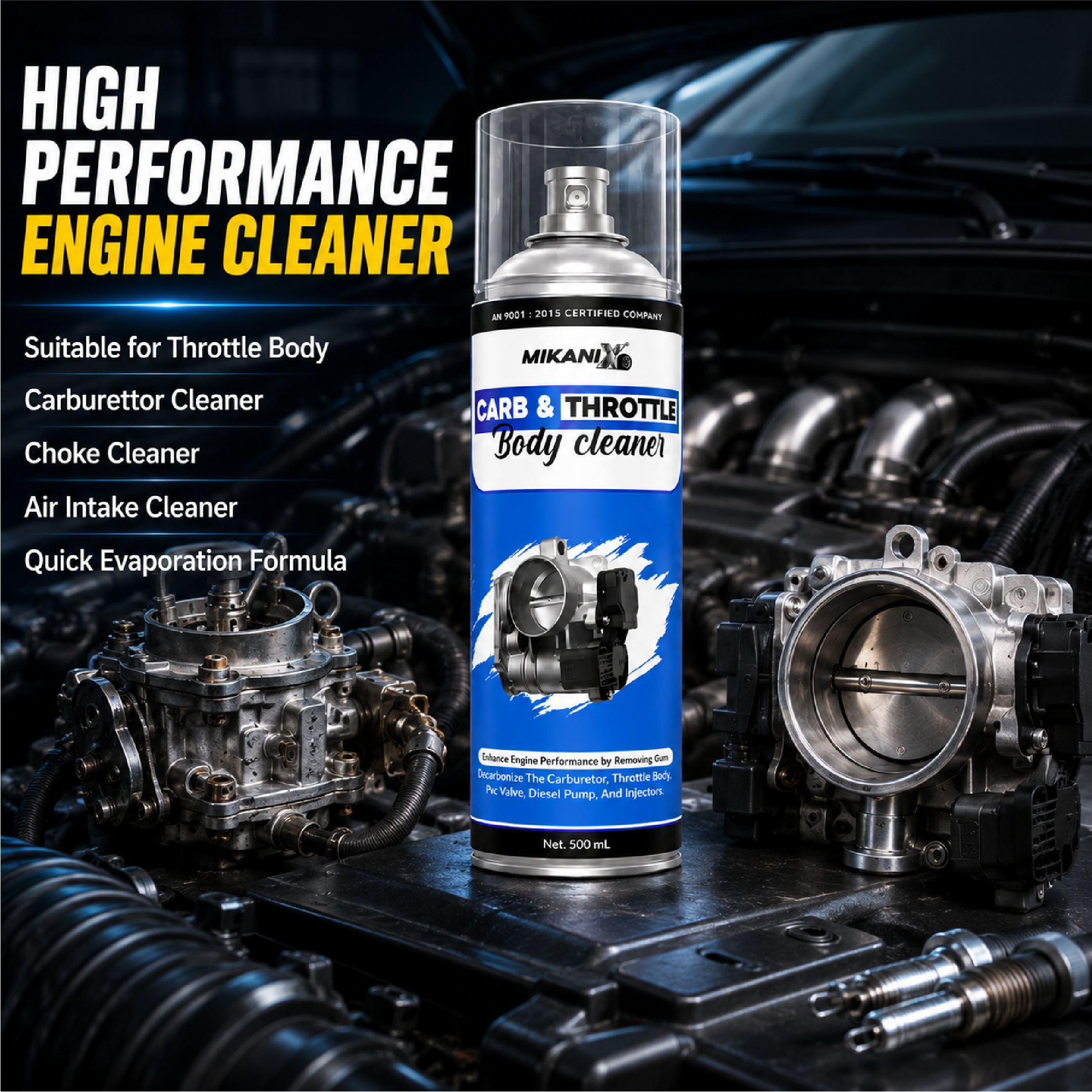 Mikanix Throttle Body Cleaner Spray/Car & Bike Engine Cleaner For Choke Carburettor To Clean Carbon Deposits