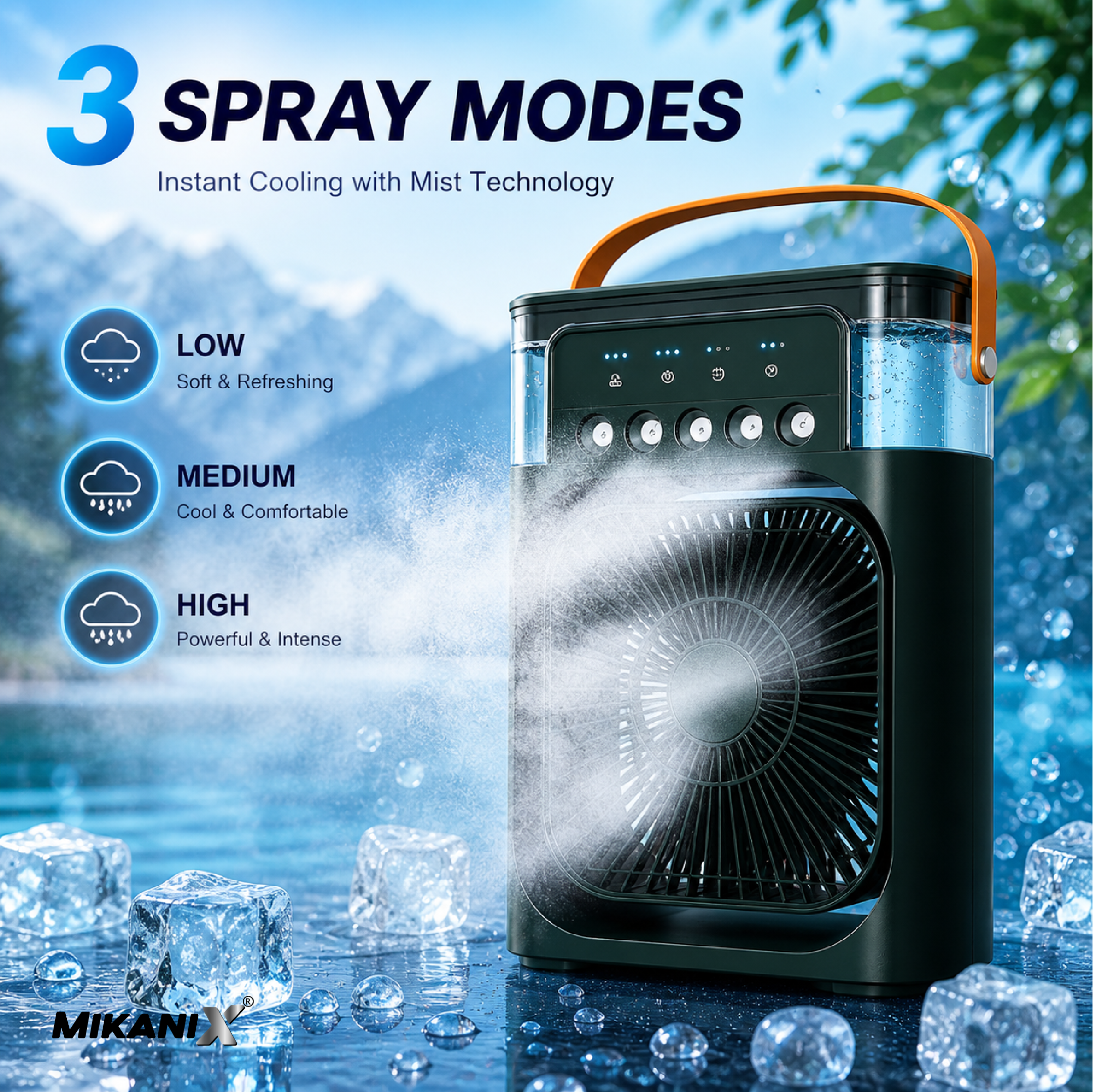 Mikanix Mini Cooler Fan for Room, Kitchen, Home & Office Desk | USB Cable, 3 Wind Speed Mode With Cooling Misting Fan