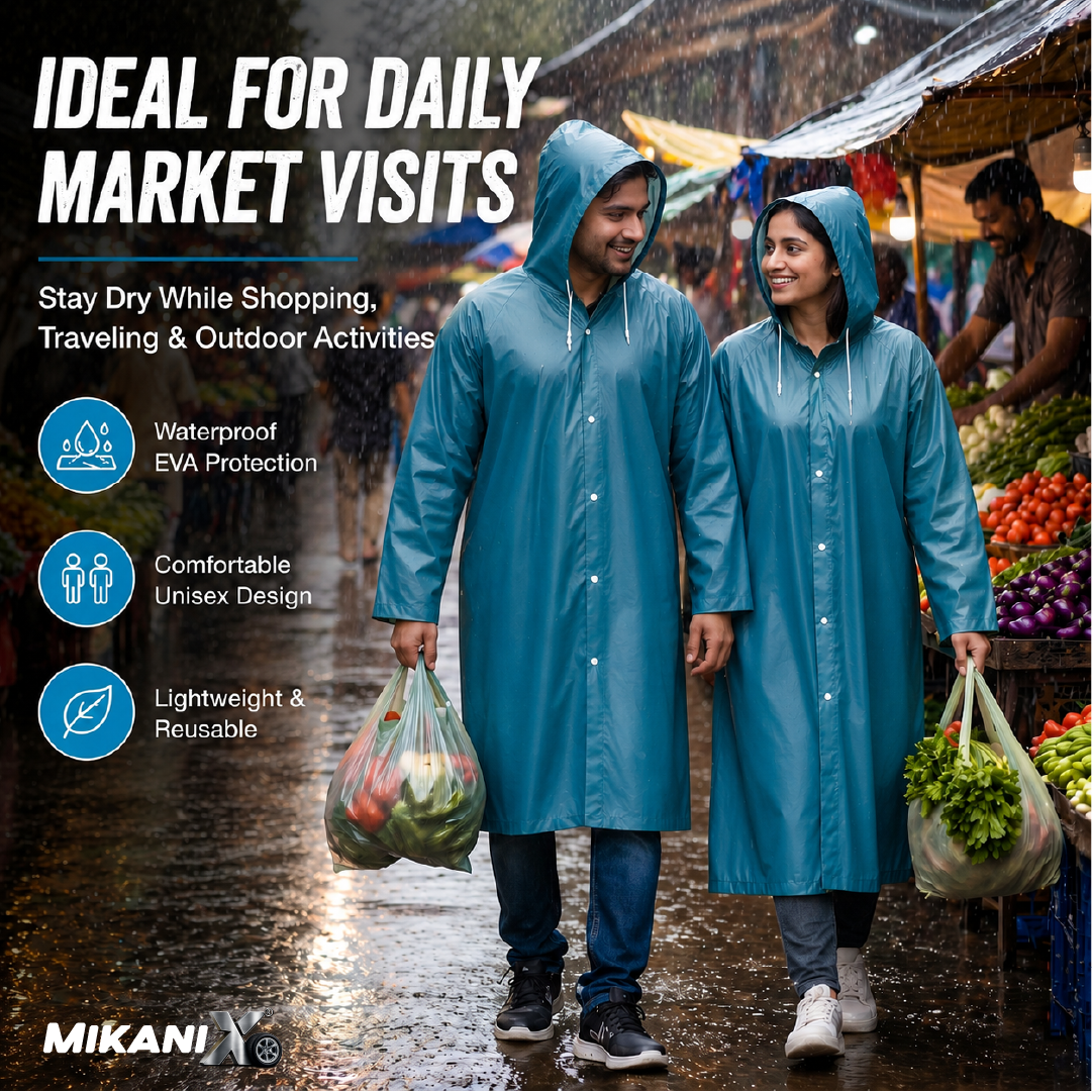MIKANIX Waterproof Hooded Raincoat for Men & Women | Full Length Reusable PVC Rain Wear | Lightweight Windproof Rain Jacket with Front Button Closure (Pack of 1)