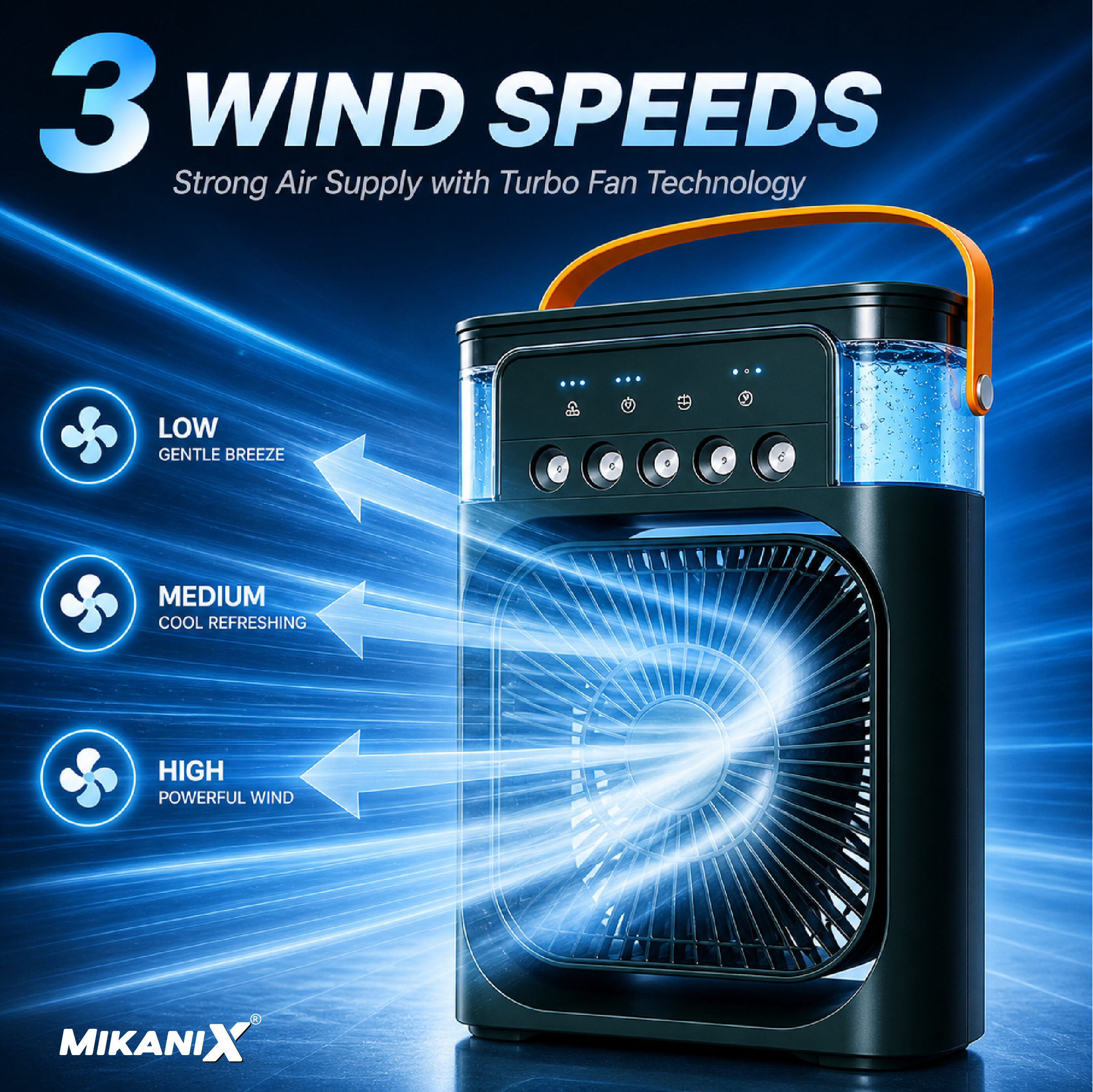 Mikanix Mini Cooler Fan for Room, Kitchen, Home & Office Desk | USB Cable, 3 Wind Speed Mode With Cooling Misting Fan