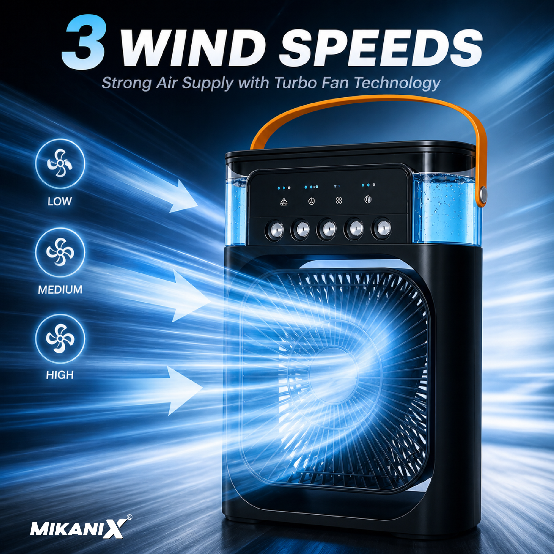 Mikanix Mini Cooler Fan for Room, Kitchen, Home & Office Desk | USB Cable, 3 Wind Speed Mode With Cooling Misting Fan