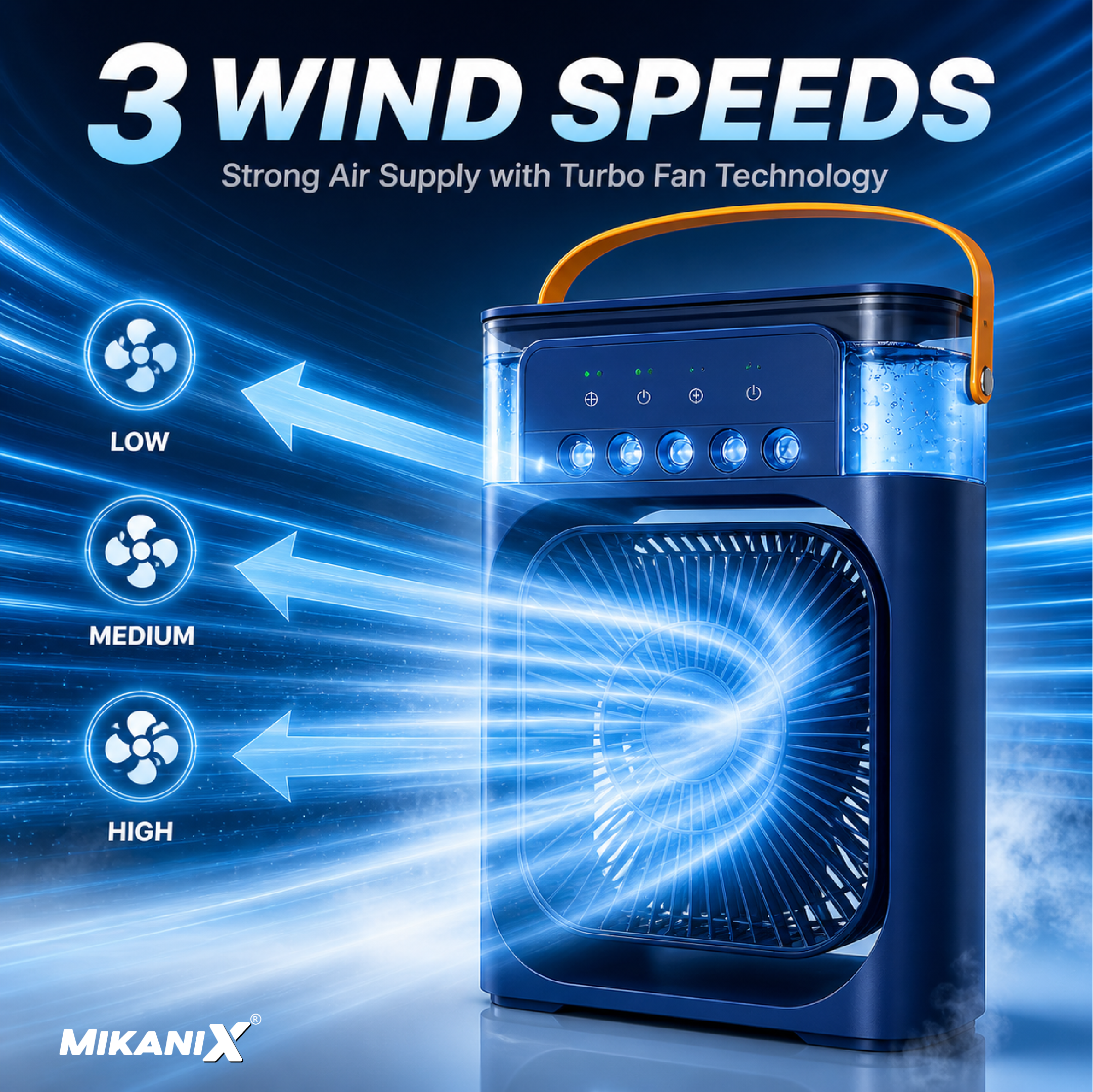 Mikanix Mini Cooler Fan for Room, Kitchen, Home & Office Desk | USB Cable, 3 Wind Speed Mode With Cooling Misting Fan