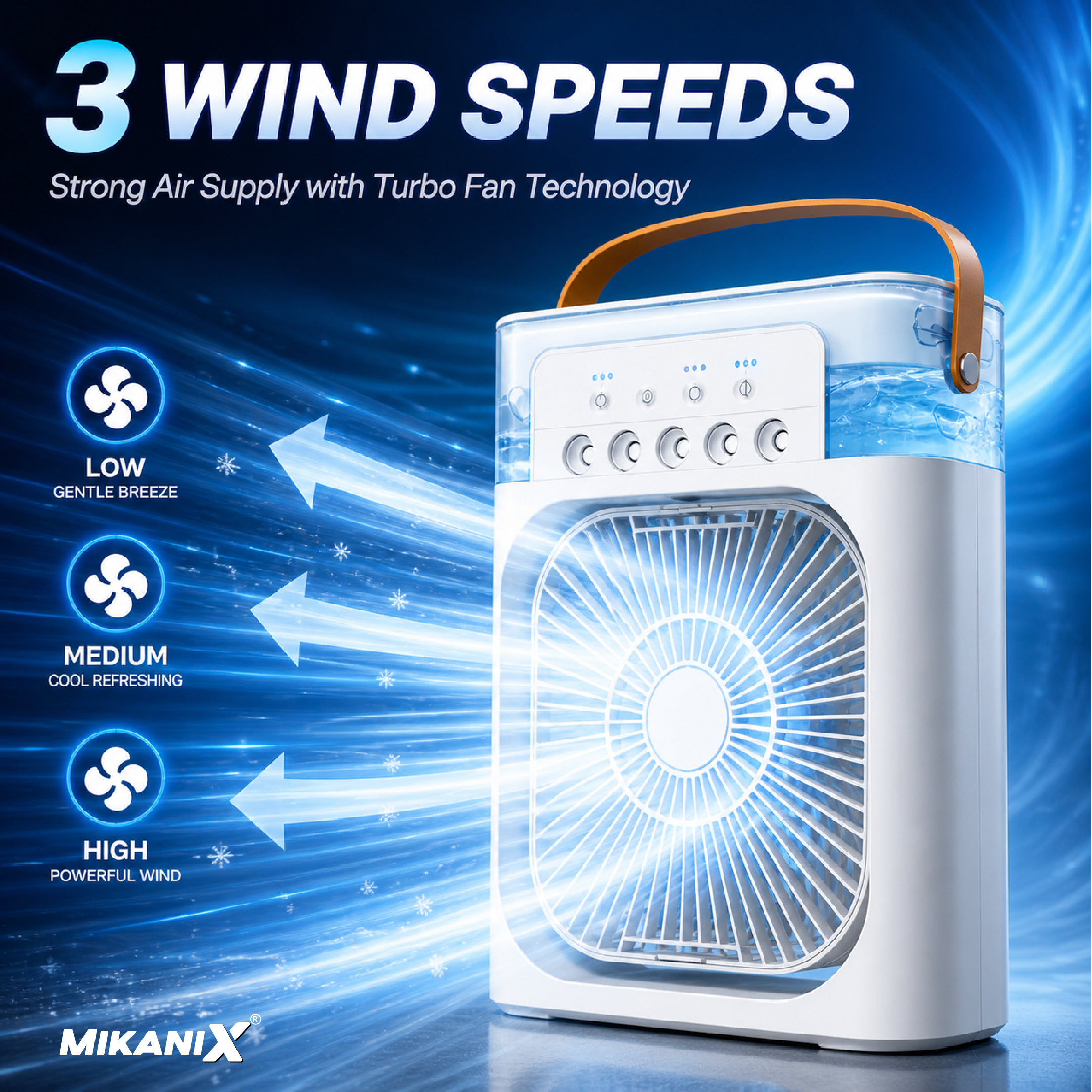 Mikanix Mini Cooler Fan for Room, Kitchen, Home & Office Desk | USB Cable, 3 Wind Speed Mode With Cooling Misting Fan
