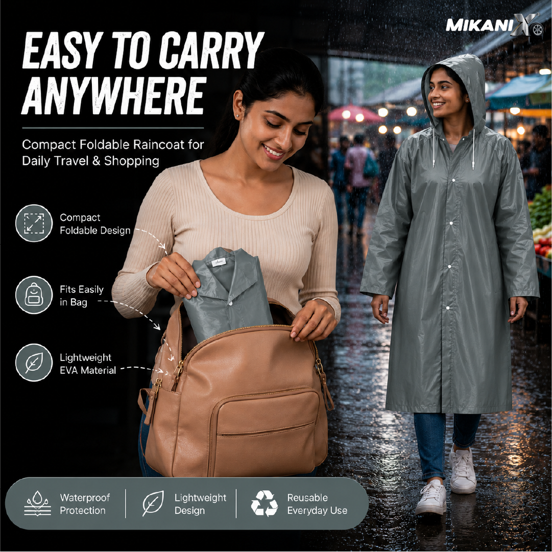 MIKANIX Waterproof Hooded Raincoat for Men & Women | Full Length Reusable PVC Rain Wear | Lightweight Windproof Rain Jacket with Front Button Closure (Pack of 1)