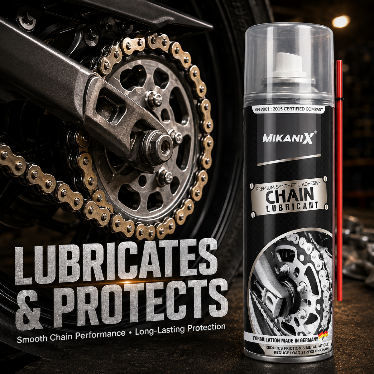 Mikanix Combo Of Rust Remover Spray + Chain Cleaner + Chain Lubricant With Cleaning Brush | Cleans, Shines & Protects Chain | Remove Rust From Chain | Metal Parts (Pack of 4)