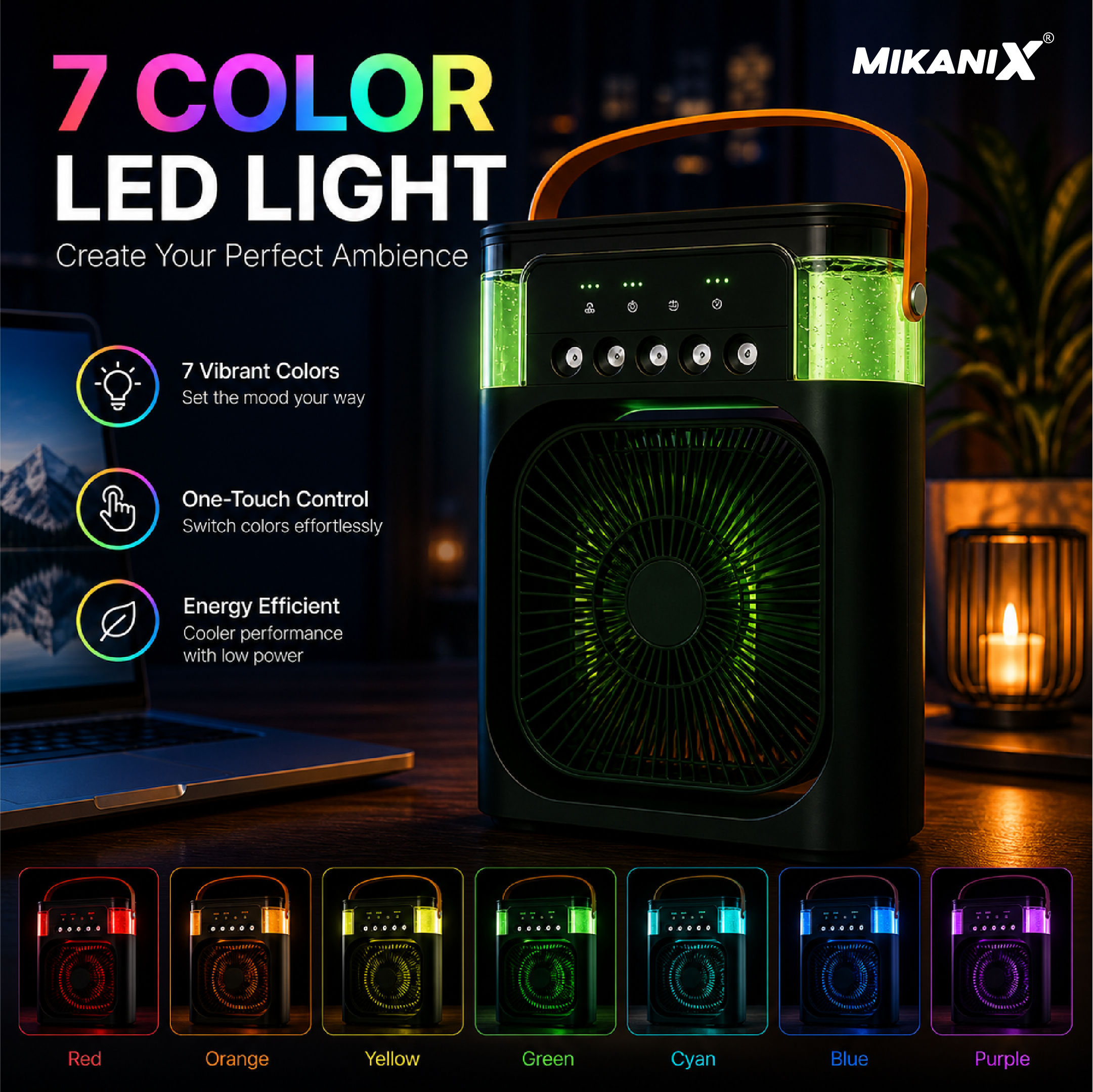 Mikanix Mini Cooler Fan for Room, Kitchen, Home & Office Desk | USB Cable, 3 Wind Speed Mode With Cooling Misting Fan