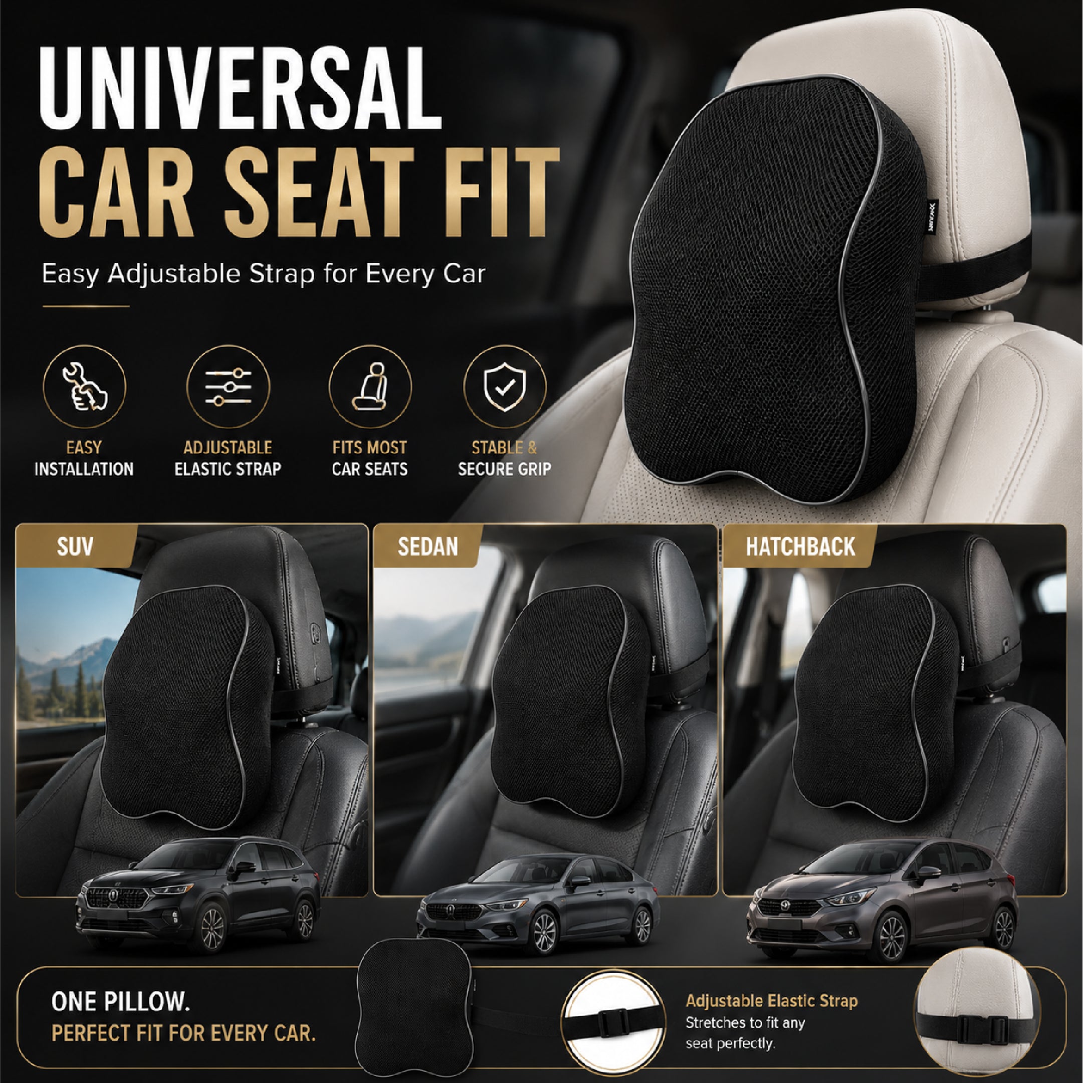 Mikanix Car Neck Rest Pillow | Seat Cushion | 2 Years Warranty | Ultra Soft Memory Foam for Neck and Cervical Support to Relief Neck Pain & Reduced Tension (Velvet Beige (Pack of 1))