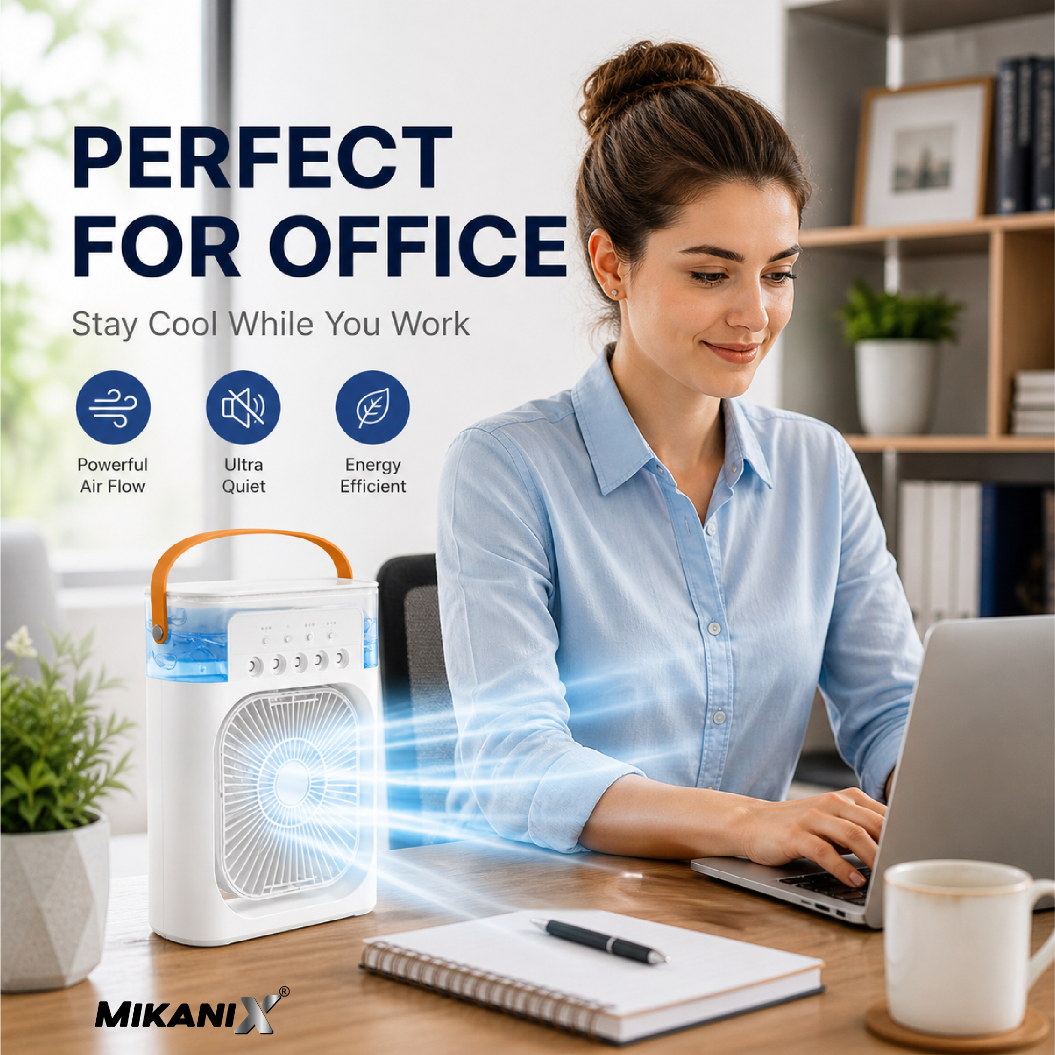 Mikanix Mini Cooler Fan for Room, Kitchen, Home & Office Desk | USB Cable, 3 Wind Speed Mode With Cooling Misting Fan