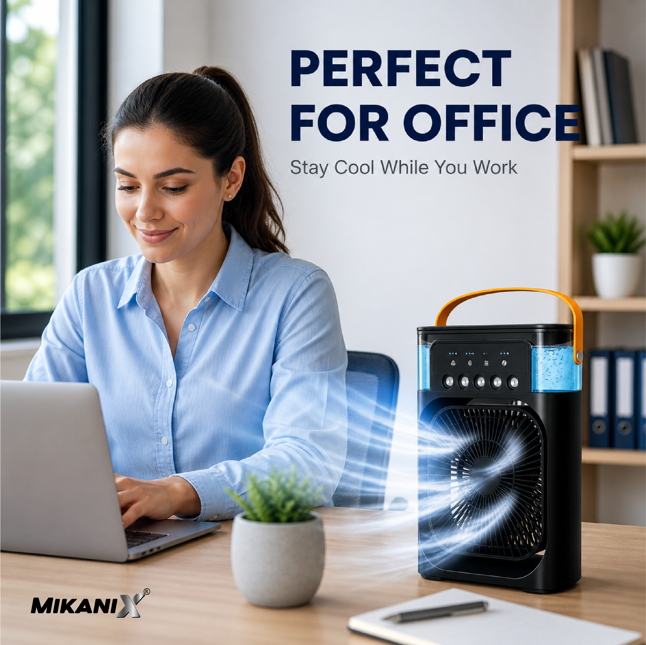 Mikanix Mini Cooler Fan for Room, Kitchen, Home & Office Desk | USB Cable, 3 Wind Speed Mode With Cooling Misting Fan