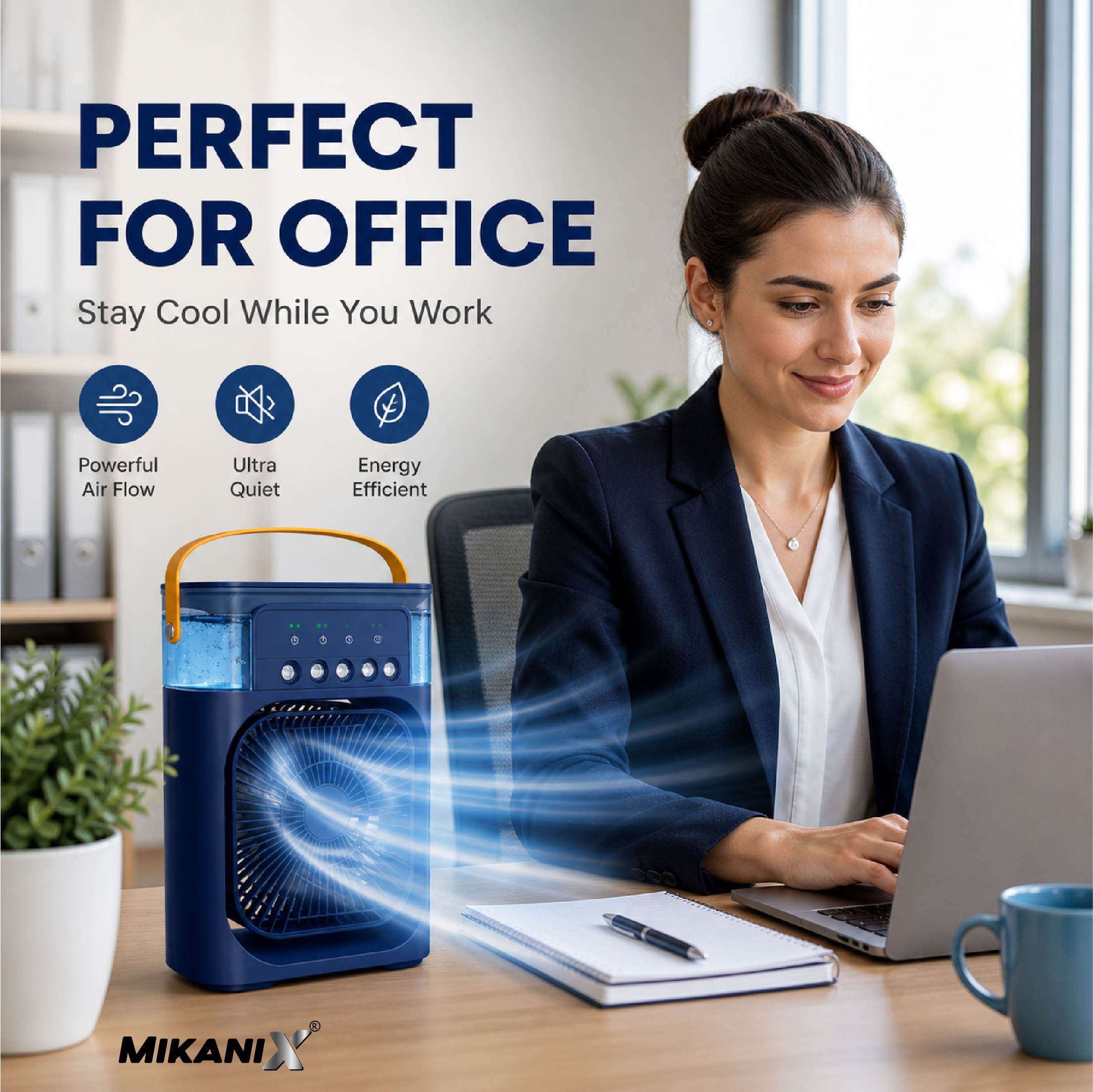 Mikanix Mini Cooler Fan for Room, Kitchen, Home & Office Desk | USB Cable, 3 Wind Speed Mode With Cooling Misting Fan