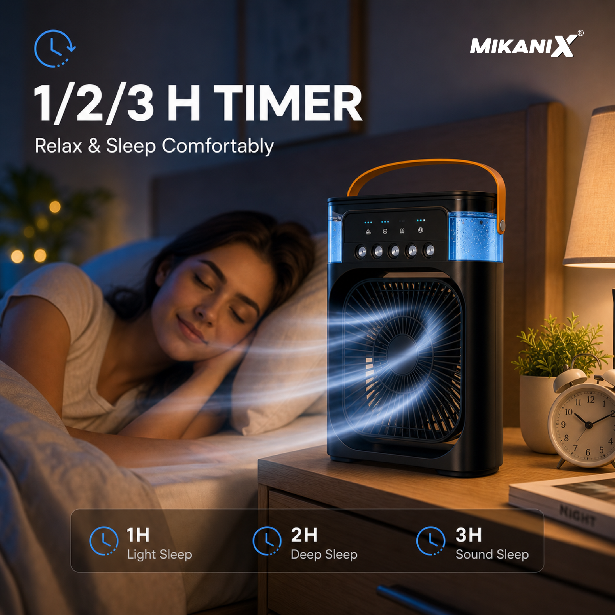 Mikanix Mini Cooler Fan for Room, Kitchen, Home & Office Desk | USB Cable, 3 Wind Speed Mode With Cooling Misting Fan