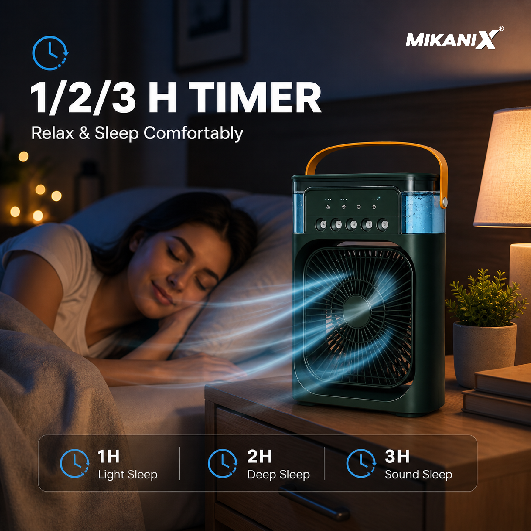 Mikanix Mini Cooler Fan for Room, Kitchen, Home & Office Desk | USB Cable, 3 Wind Speed Mode With Cooling Misting Fan