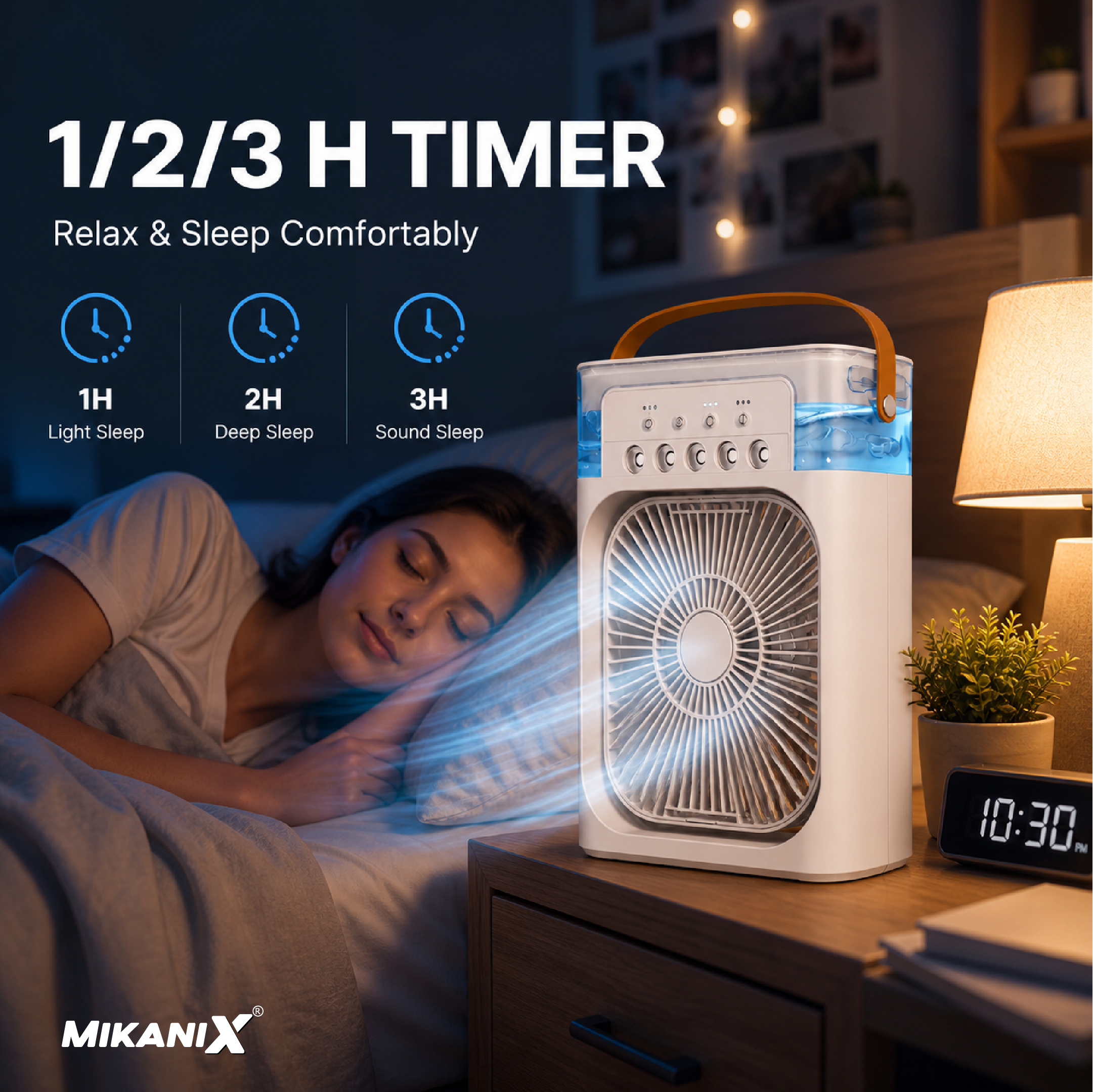 Mikanix Mini Cooler Fan for Room, Kitchen, Home & Office Desk | USB Cable, 3 Wind Speed Mode With Cooling Misting Fan