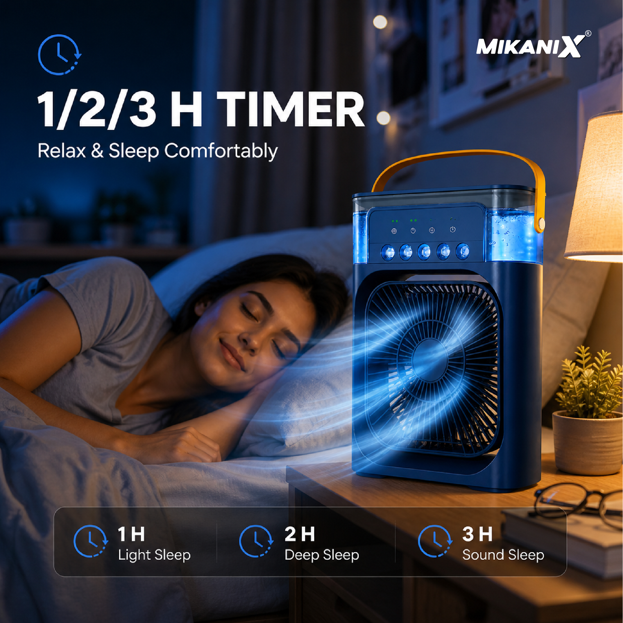 Mikanix Mini Cooler Fan for Room, Kitchen, Home & Office Desk | USB Cable, 3 Wind Speed Mode With Cooling Misting Fan