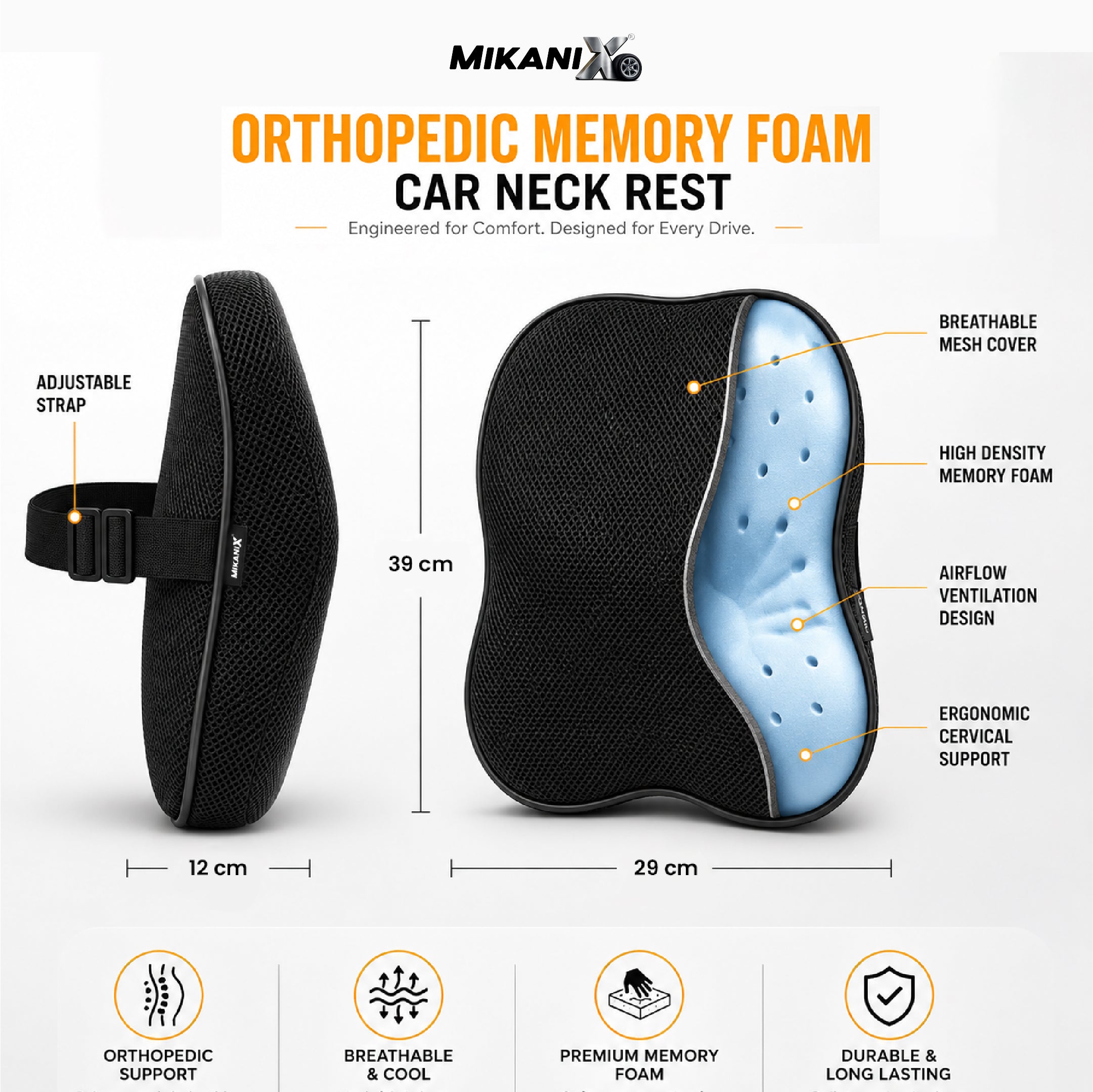 Mikanix Car Neck Rest Pillow | Seat Cushion | 2 Years Warranty | Ultra Soft Memory Foam for Neck and Cervical Support to Relief Neck Pain & Reduced Tension (Velvet Beige (Pack of 1))