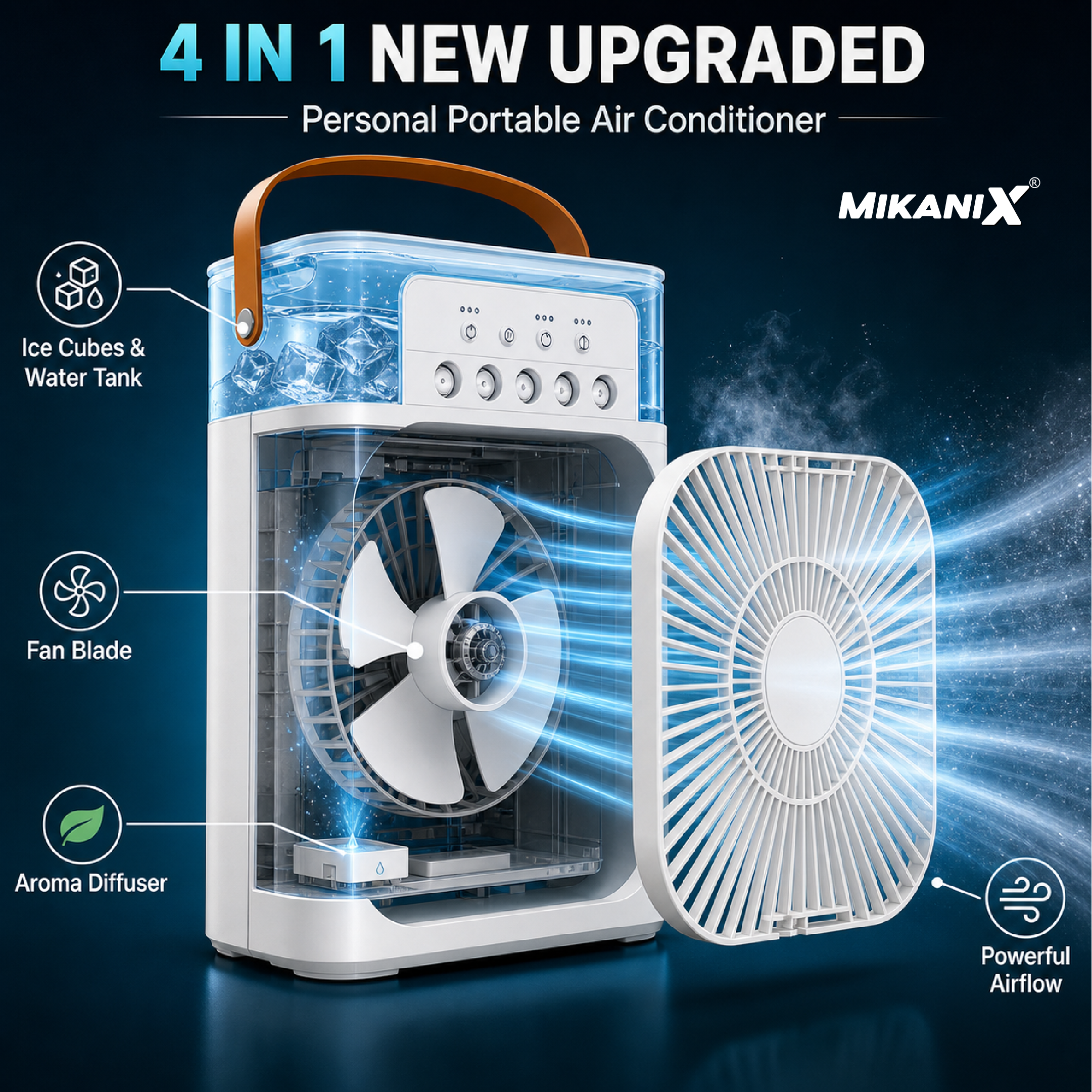 Mikanix Mini Cooler Fan for Room, Kitchen, Home & Office Desk | USB Cable, 3 Wind Speed Mode With Cooling Misting Fan