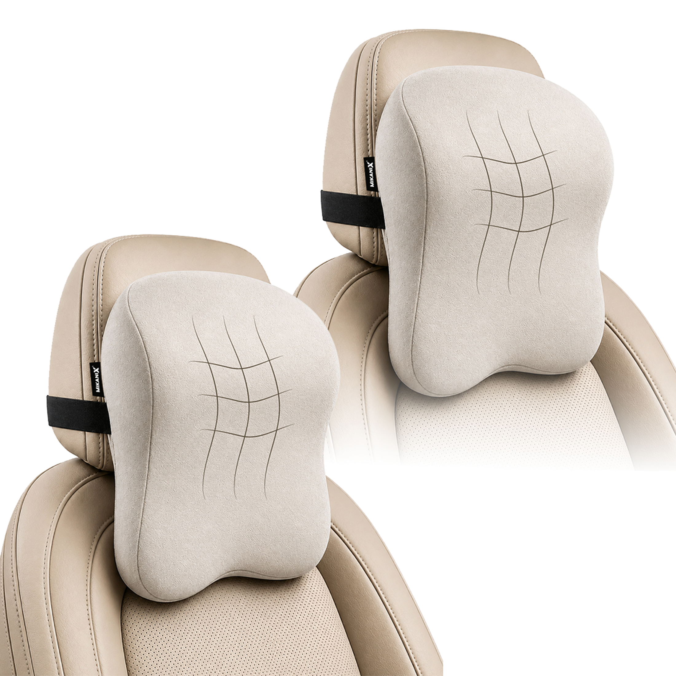 Mikanix Car Neck Rest Pillow | Seat Cushion | 2 Years Warranty | Ultra Soft Memory Foam for Neck and Cervical Support to Relief Neck Pain & Reduced Tension (Velvet Beige (Pack of 1))