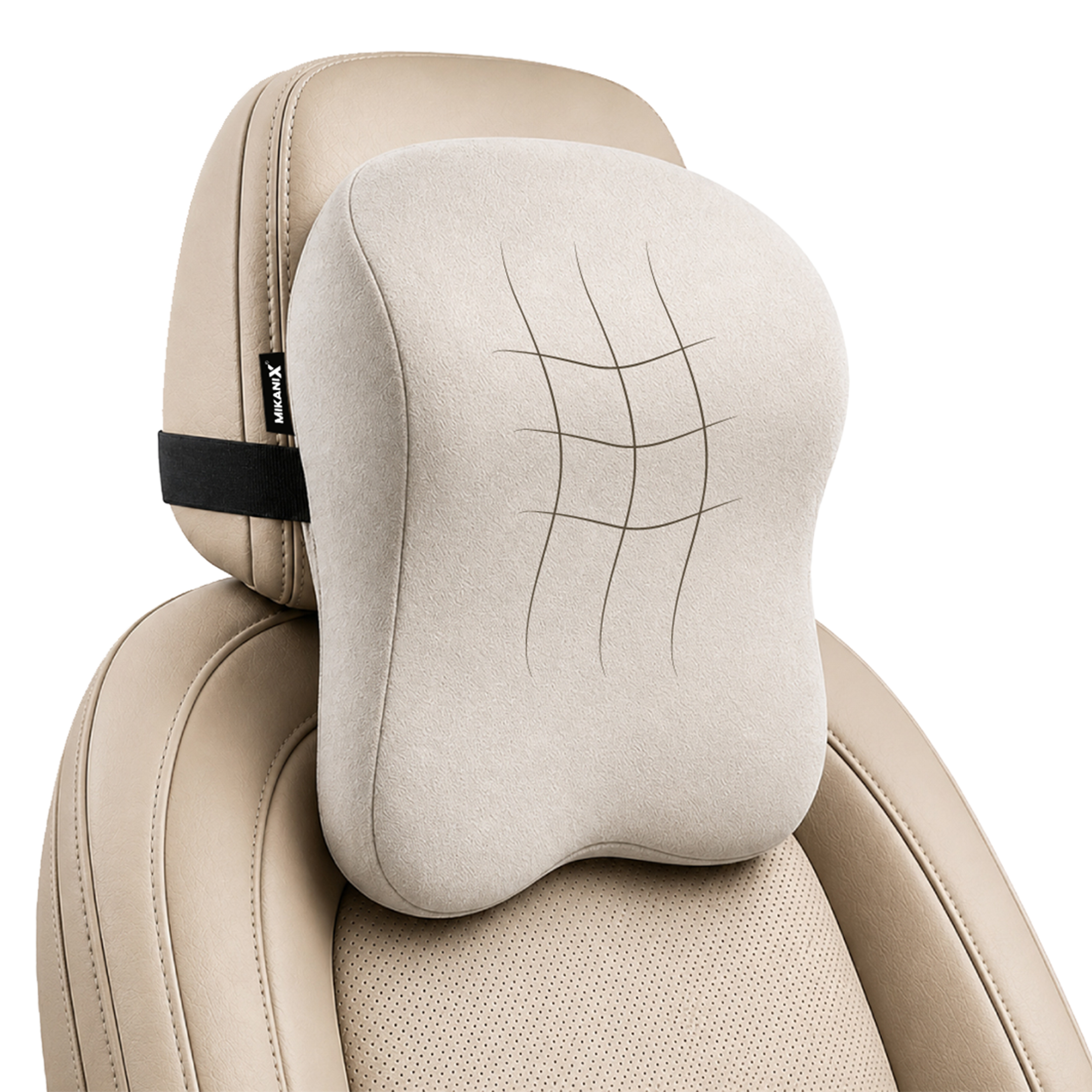 Mikanix Car Neck Rest Pillow | Seat Cushion | 2 Years Warranty | Ultra Soft Memory Foam for Neck and Cervical Support to Relief Neck Pain & Reduced Tension (Velvet Beige (Pack of 1))