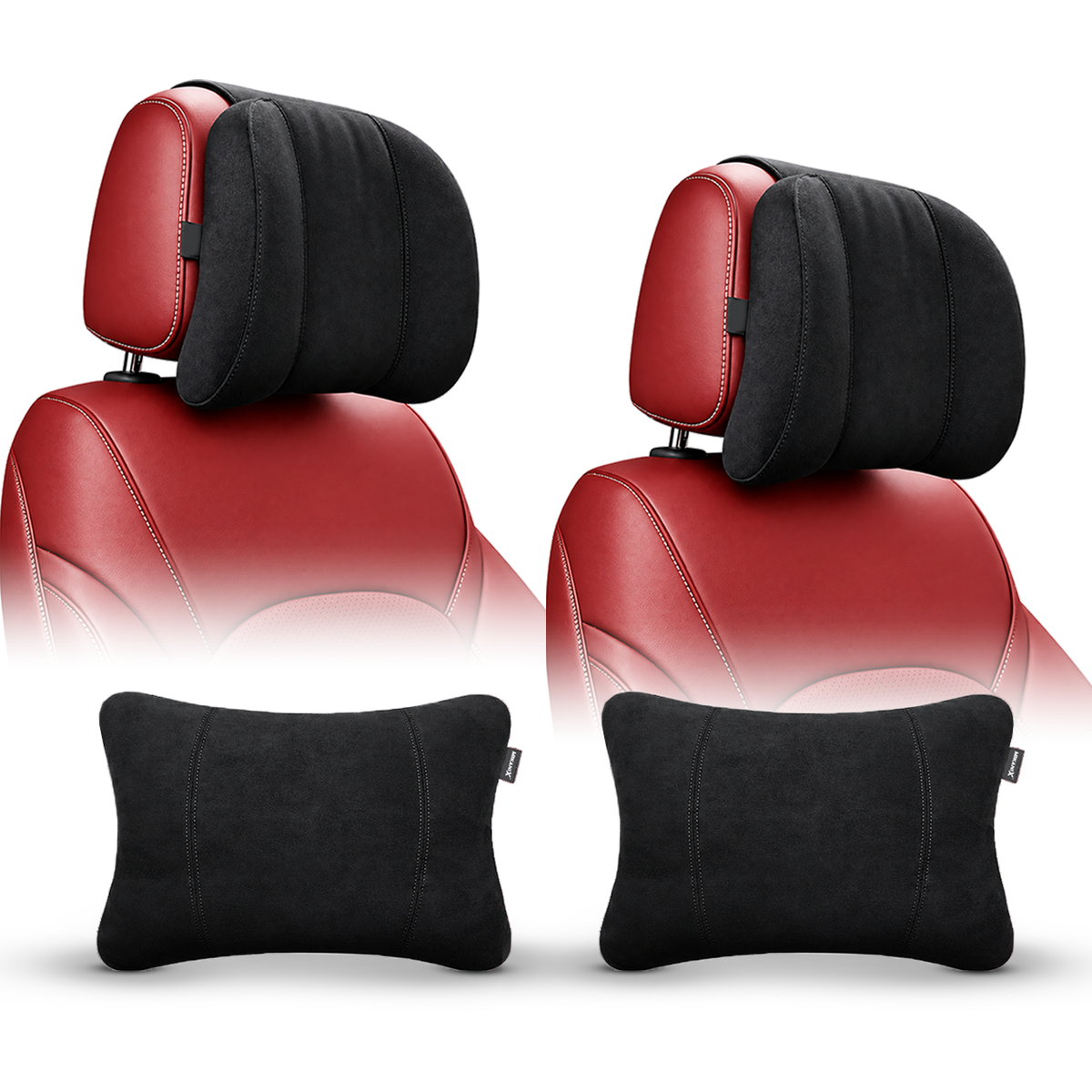 MIKANIX Car Headrest Pillow | Polyfill Fiber Cotton Neck/Head Support Cushion | Ergonomic Travel Headrest | Comfortable Car Seat Pillow | Breathable Soft Cover | Universal Fit (4 Black)
