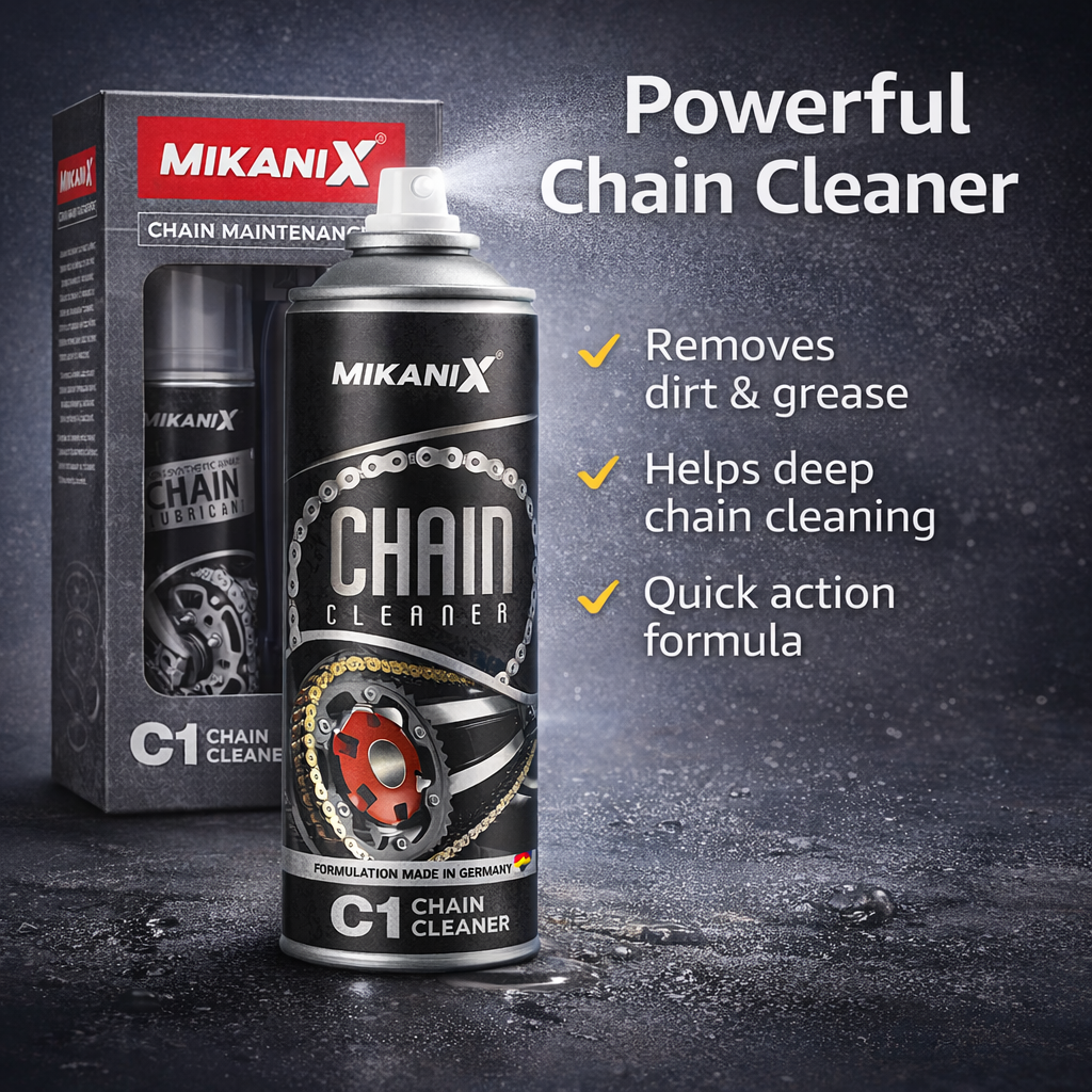 MIKANIX Combo Of Bike Chain Lubricant and Chain Cleaner Spray With Cleaning Brush | Chain Oiler Nozzle Dispenser | Clean | Shine Motorcycle and Bicycle Chain