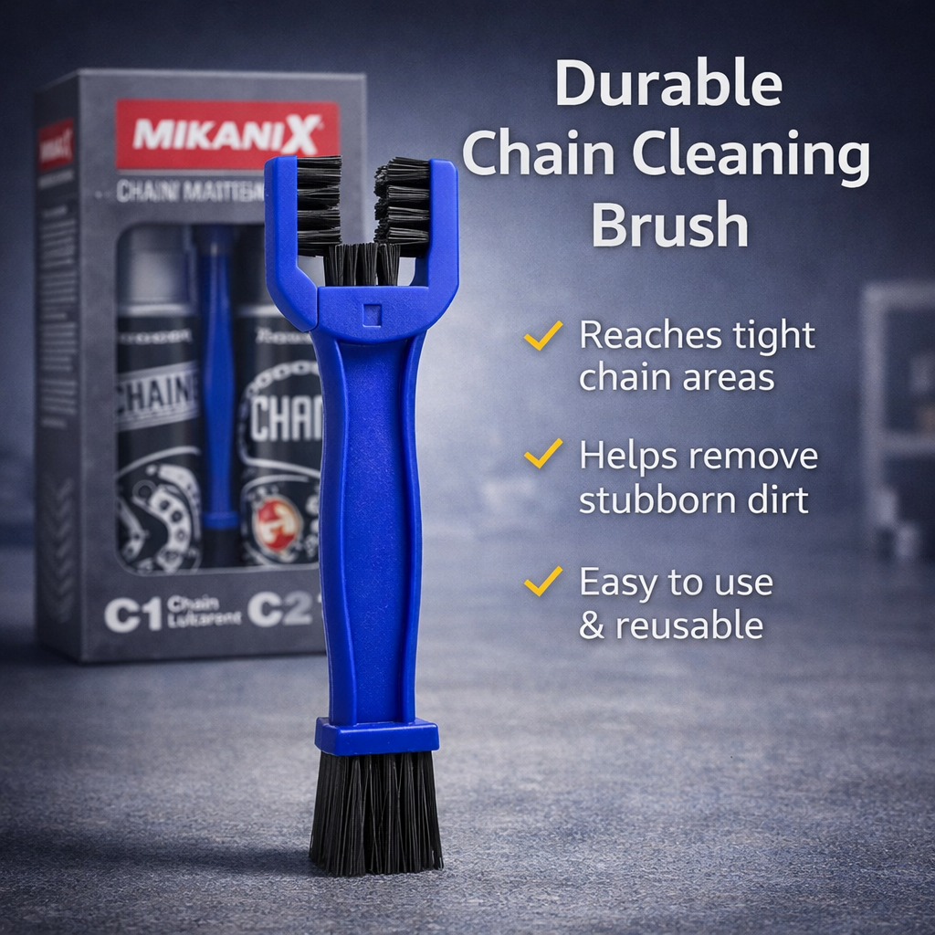 MIKANIX Combo Of Bike Chain Lubricant and Chain Cleaner Spray With Cleaning Brush | Chain Oiler Nozzle Dispenser | Clean | Shine Motorcycle and Bicycle Chain
